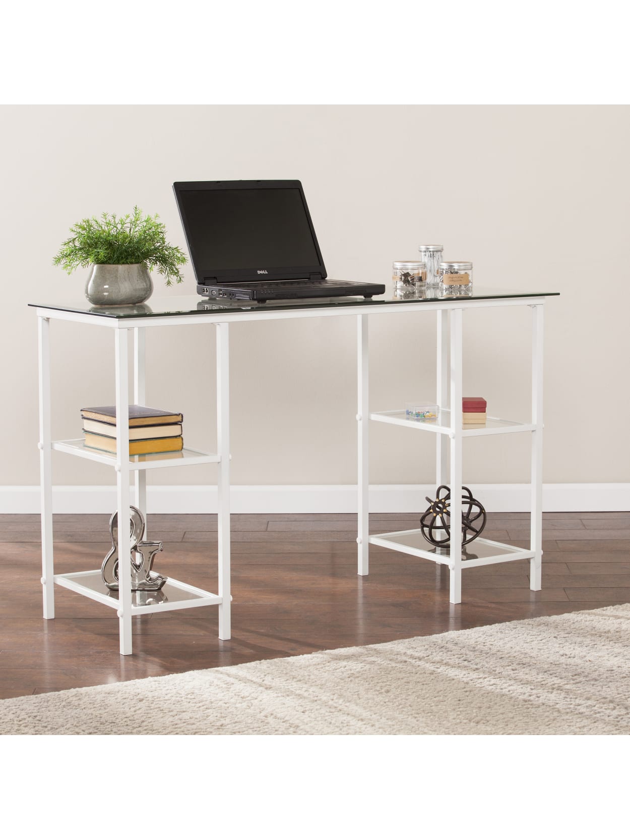 Southern Enterprises Aiden Metal Glass Writing Desk White Office Depot