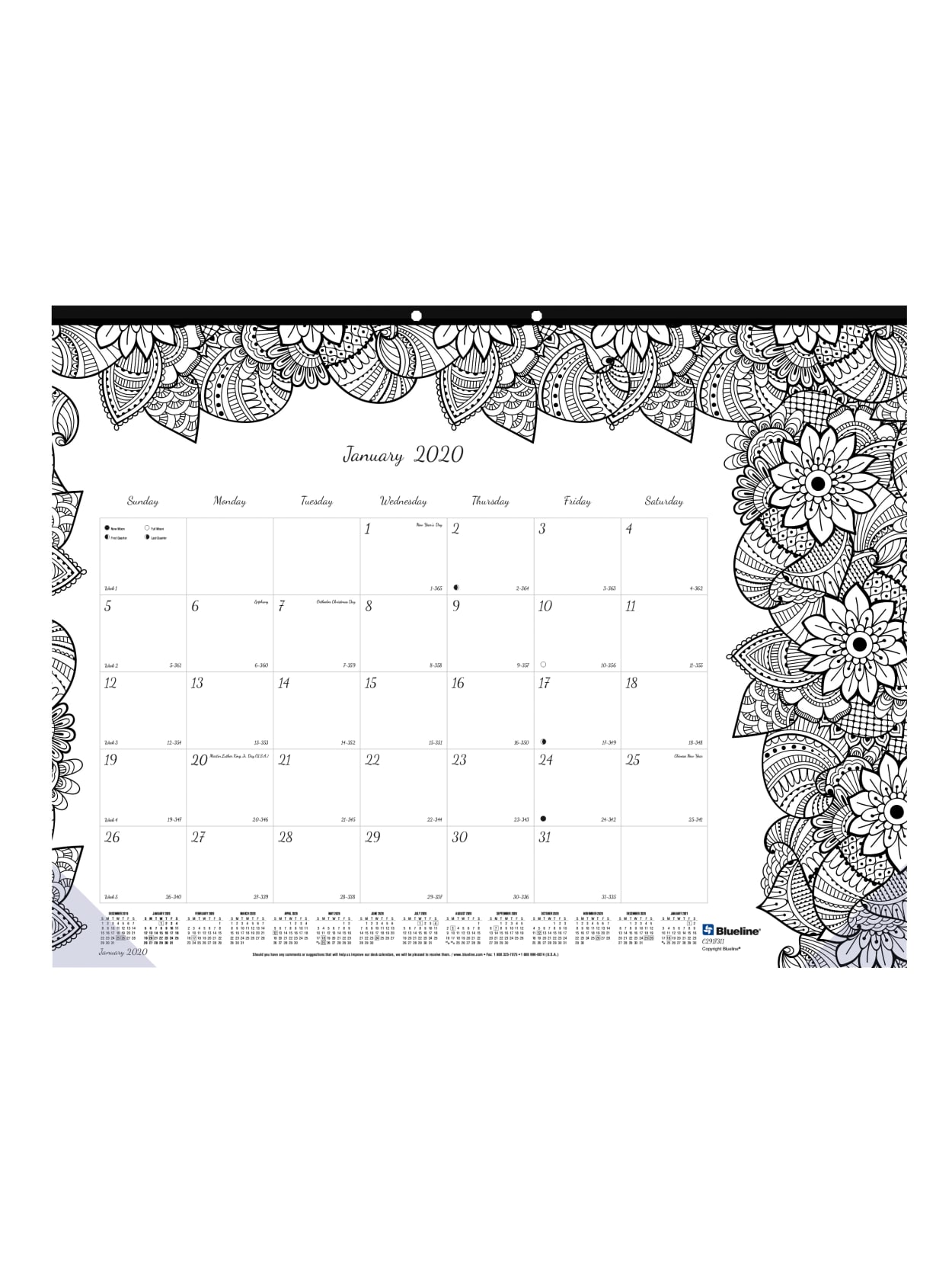 Blueline Doodleplan Coloring Monthly Desk Pad Calendar 22 X 17 Different Design To Color Each Month January To December 2020 Office Depot