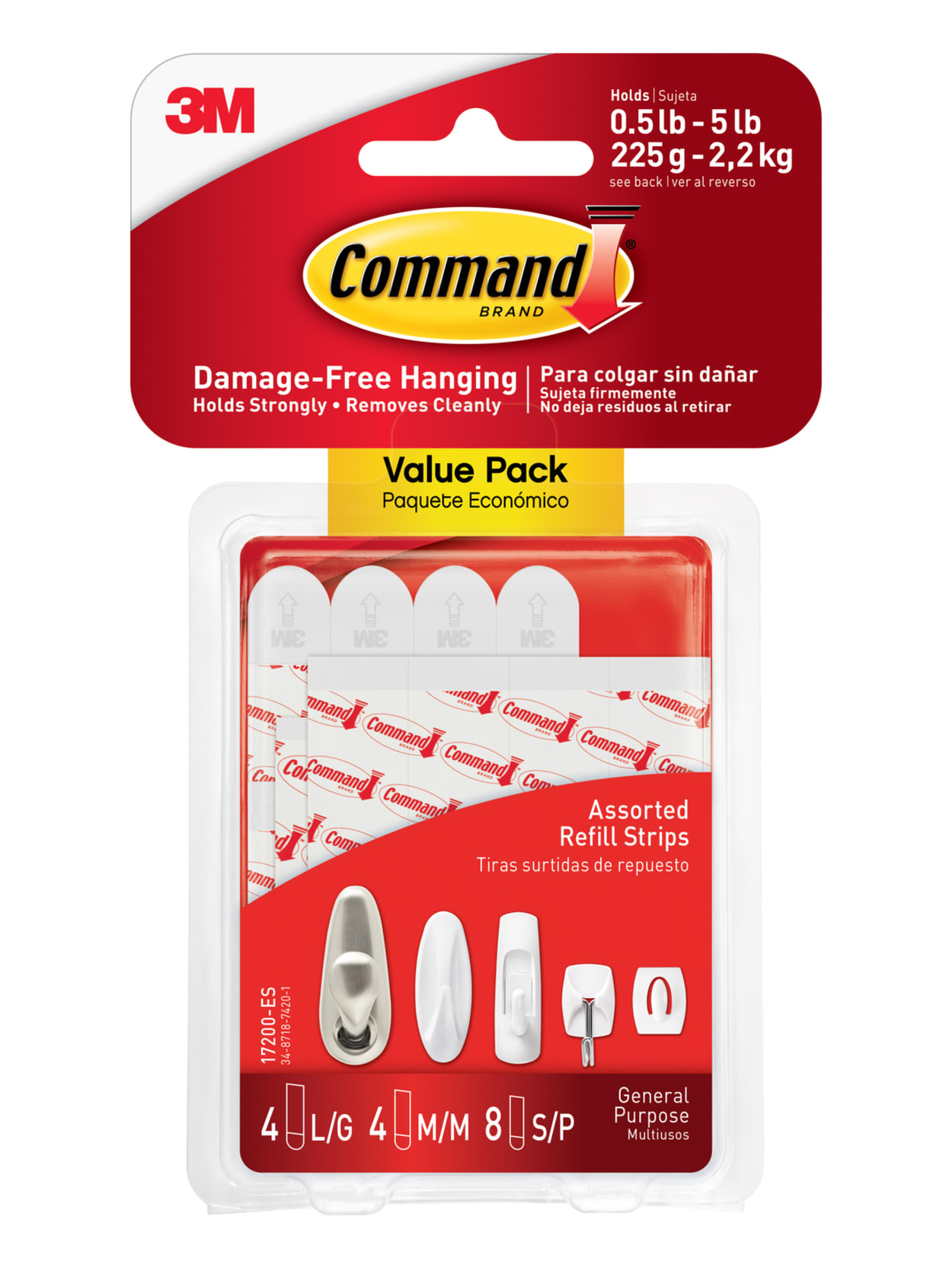 3M Command Medium Replacement Strips 9/pk 