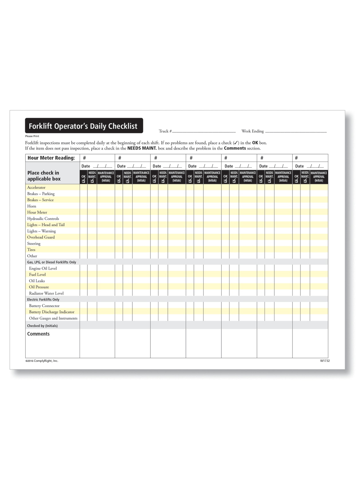 Complyright Forklift Operators Daily Checklist Sheets 8 12 X 11 White Pack Of 50 Office Depot