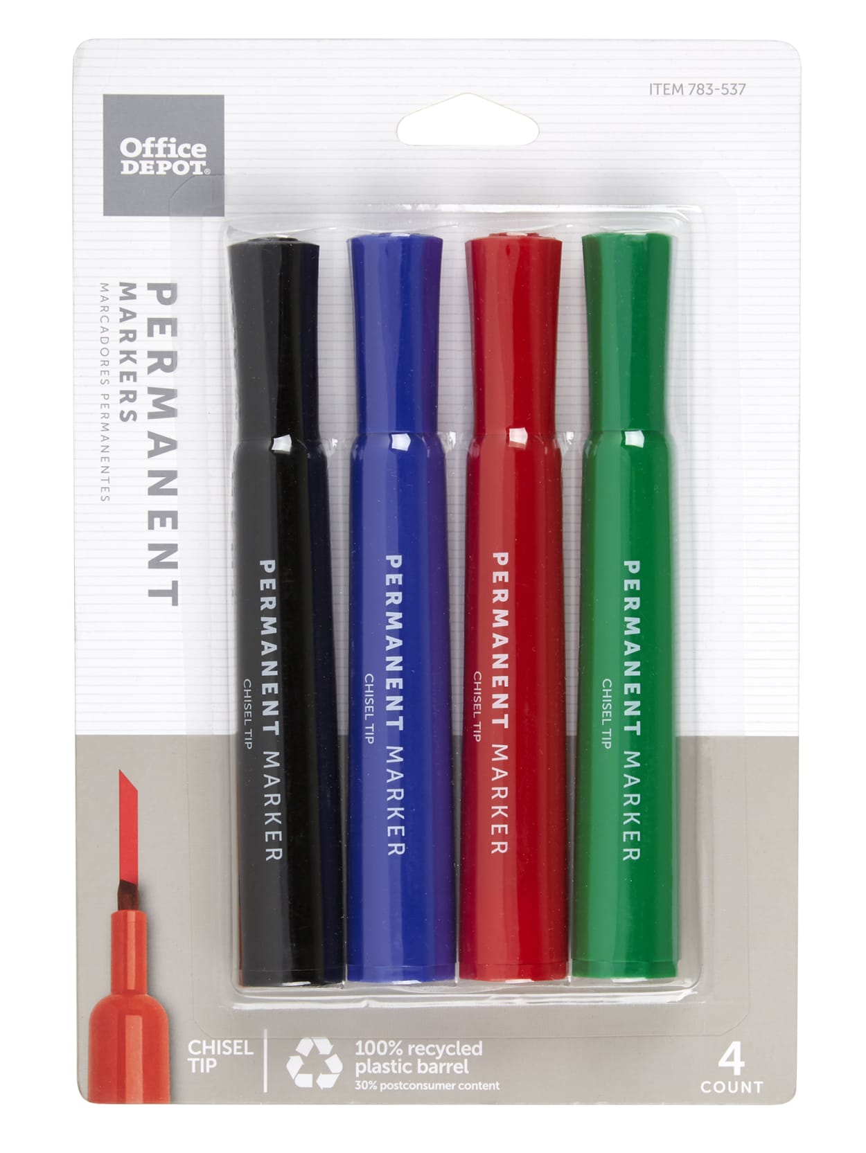 Office Depot Brand 100percent Recycled Plastic Permanent Markers Chisel Point Assorted Ink Pack Of 4 Office Depot