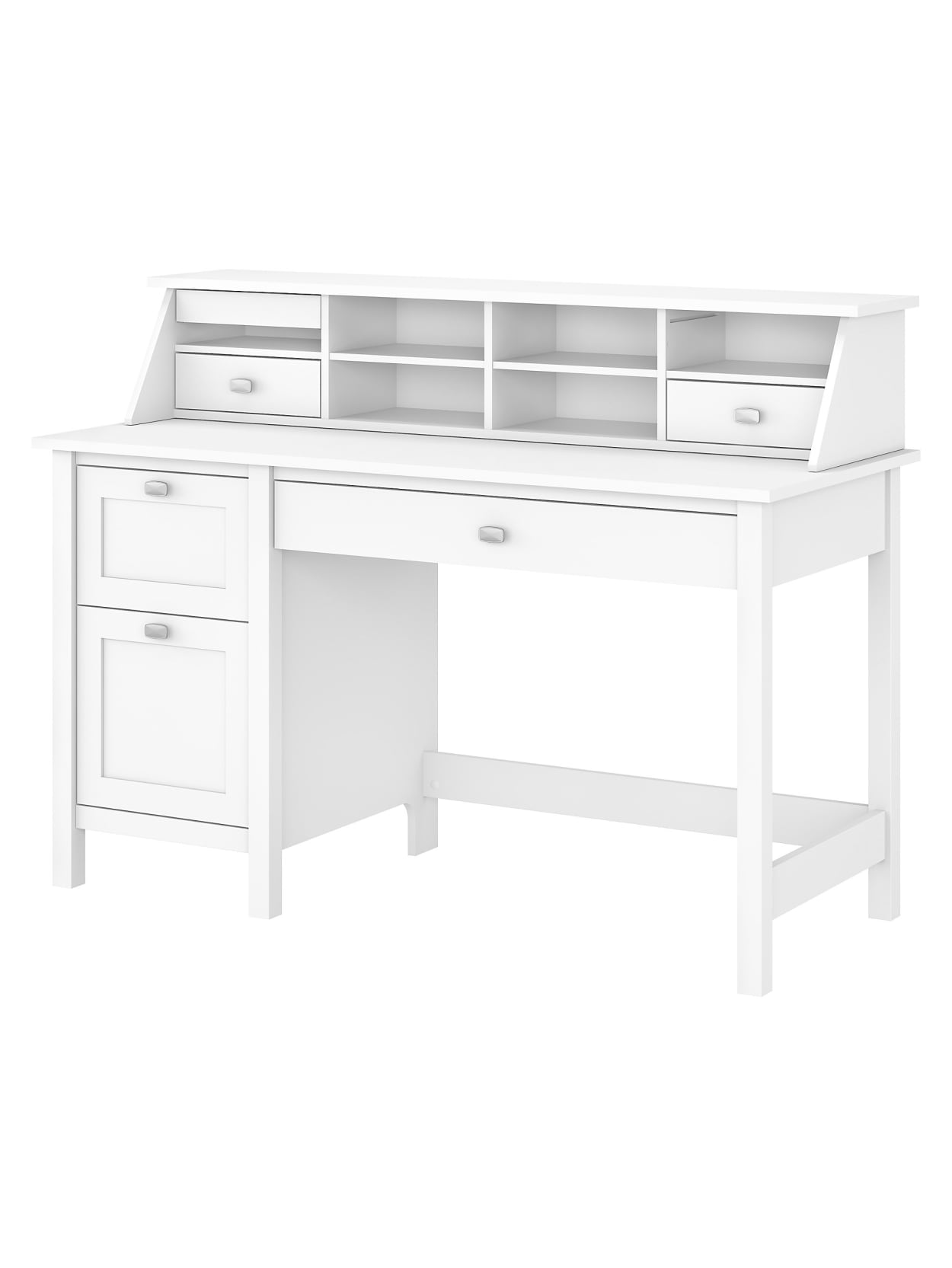Bush Furniture Broadview 54 W Computer Desk With 2 Drawer Pedestal And Organizer Pure White Standard Delivery Office Depot