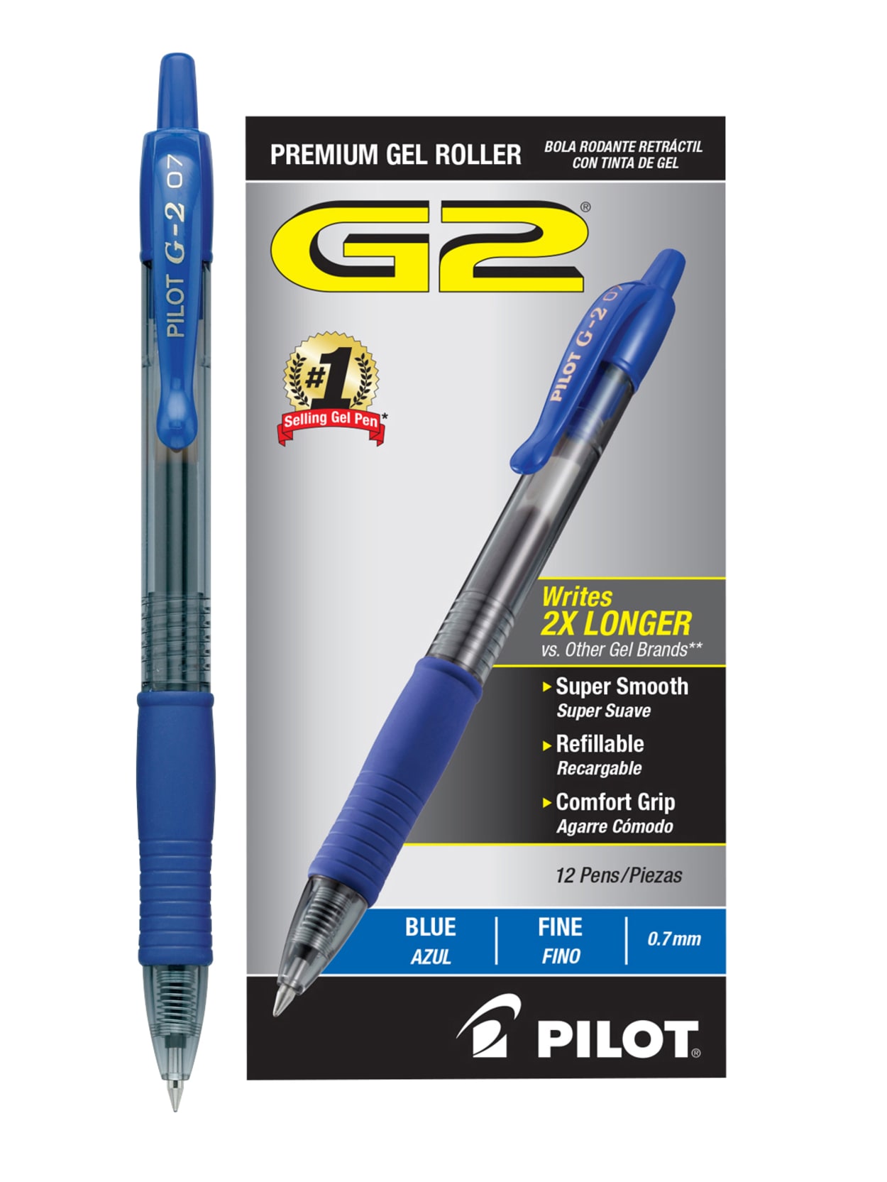 Pilot G 2 Gel Pens Fine 0.7 mm Blue 12 