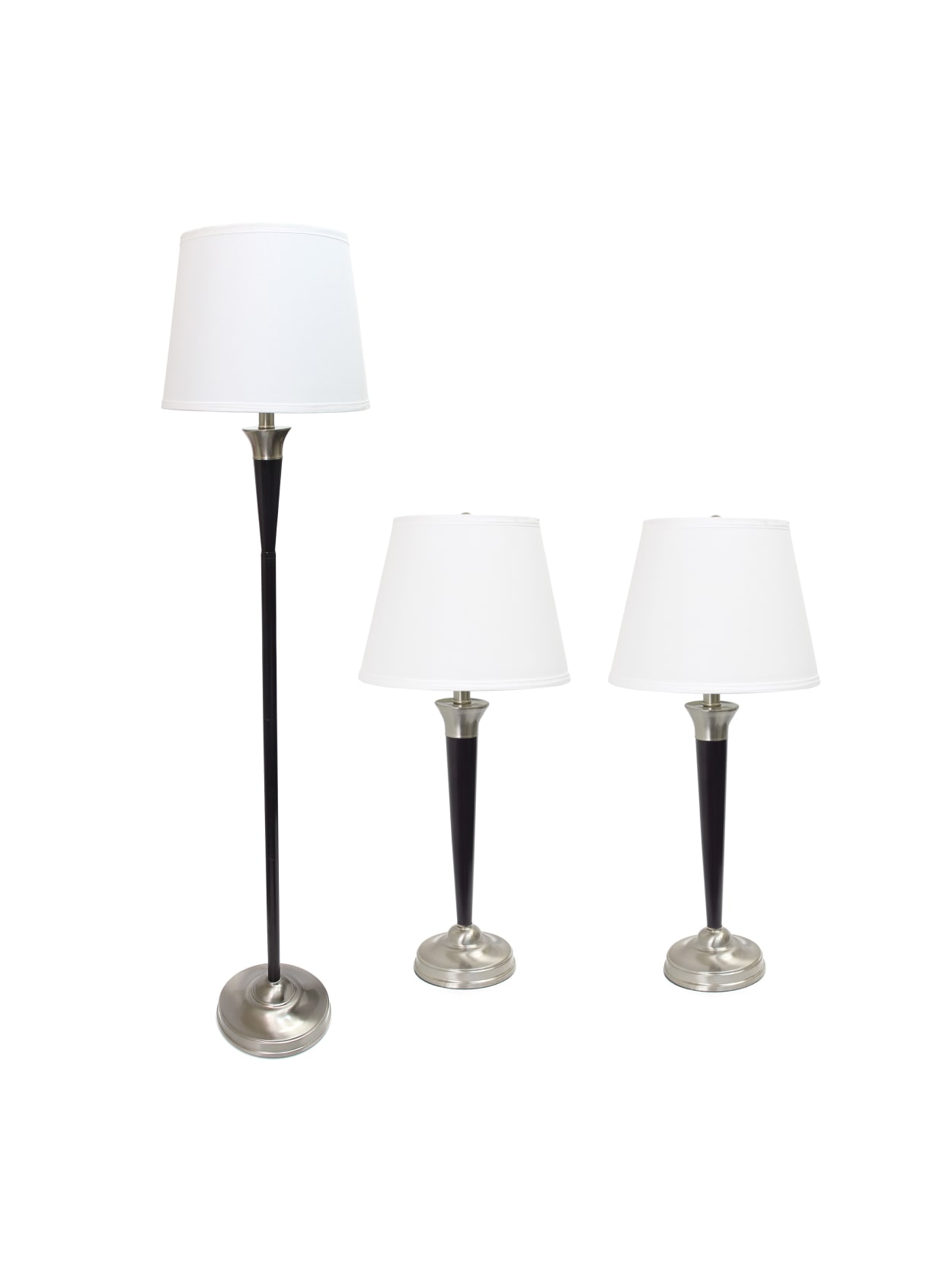Elegant Designs Malbec 3 Piece Table And Floor Lamp Set Cream Shadeblackbrushed Nickel Base Office Depot