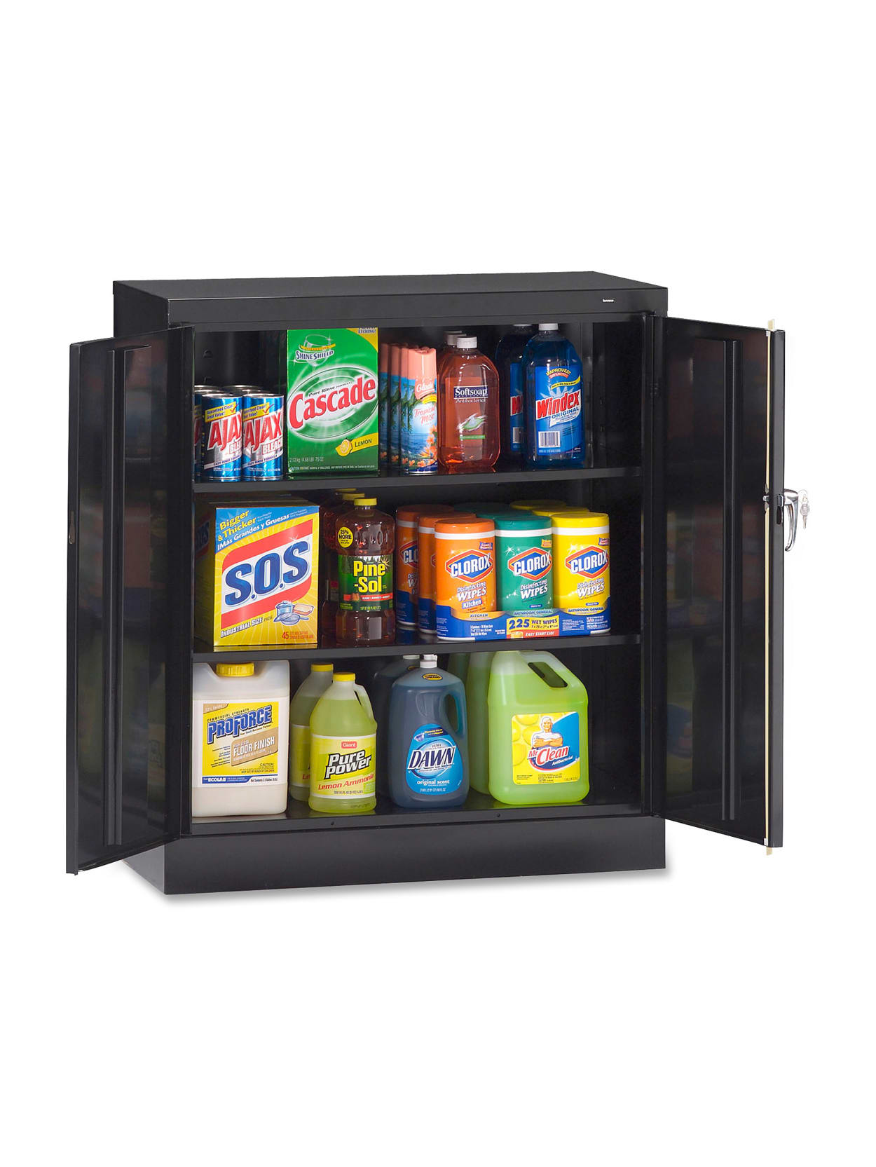 Tennsco Counter High Storage Cabinet With Reinforced Doors 42 H X 36 W X 18 D Black Office Depot