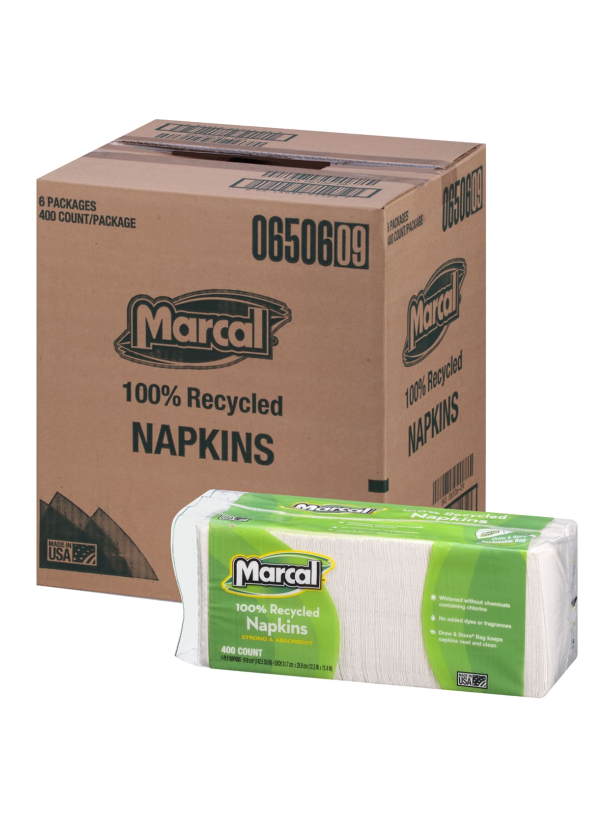 Marcal 1 Ply Luncheon Napkins 12 12 H X 11 14 W 100percent Recycled Paper White 400 Napkins Per Pack 6 Packs Per Carton Office Depot