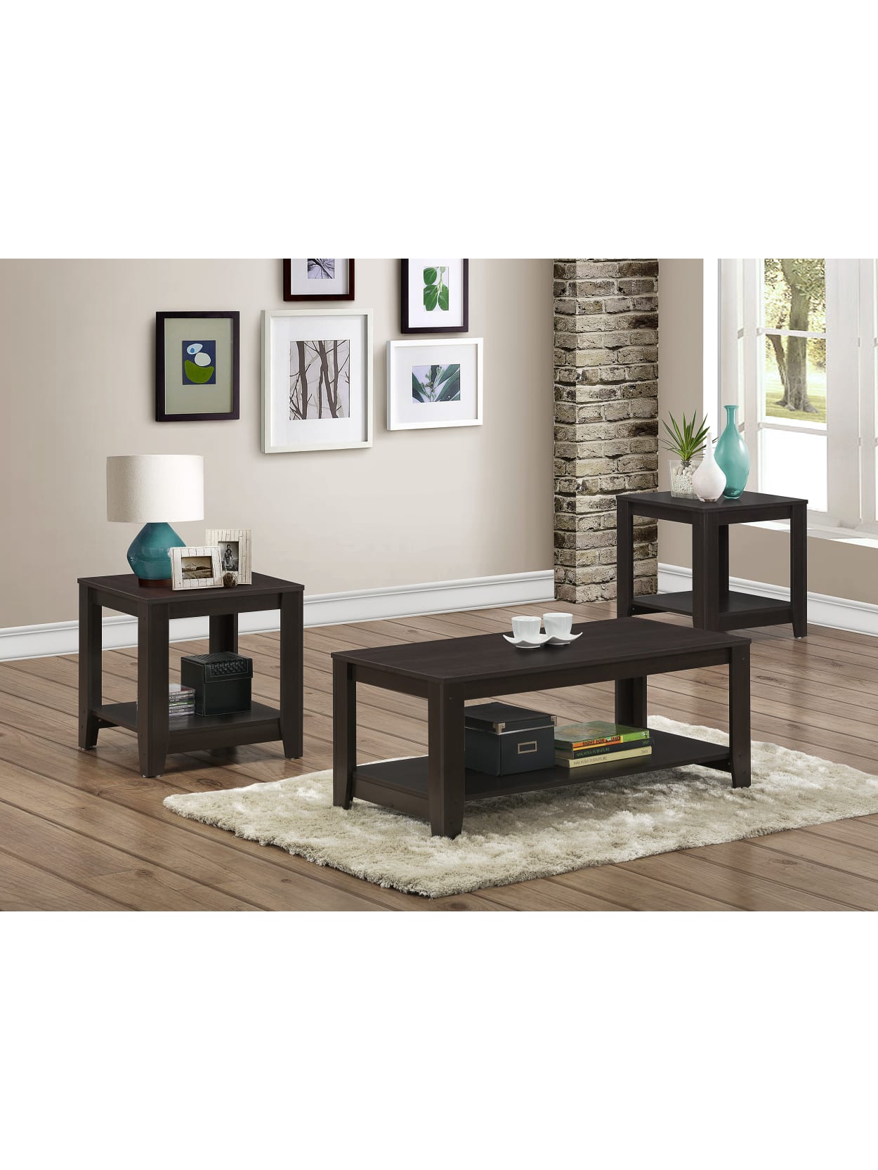 Monarch Specialties 3 Piece Coffee Table Set With Shelves