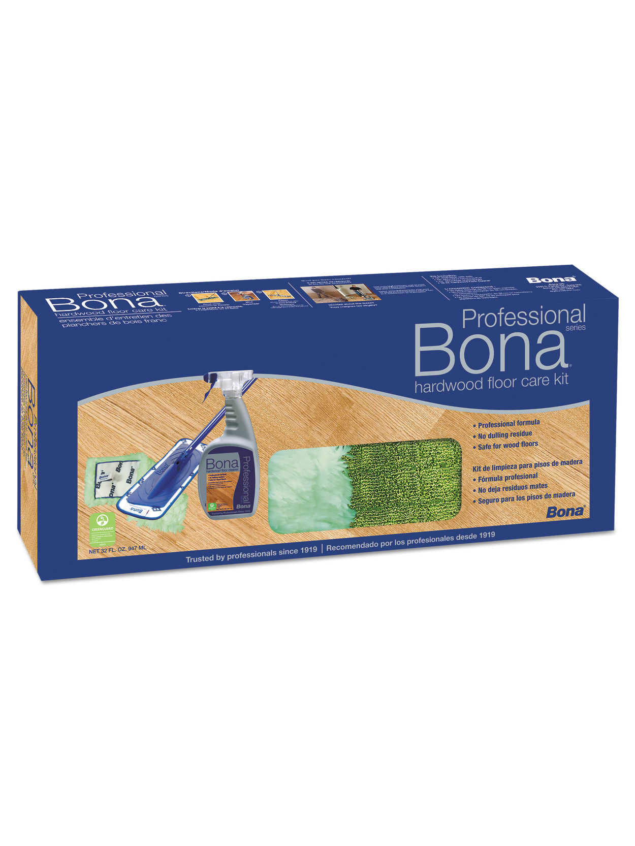 Bona Hardwood Floor Mop With Cleaning Kit 15 Head 52 Handle Blue Office Depot