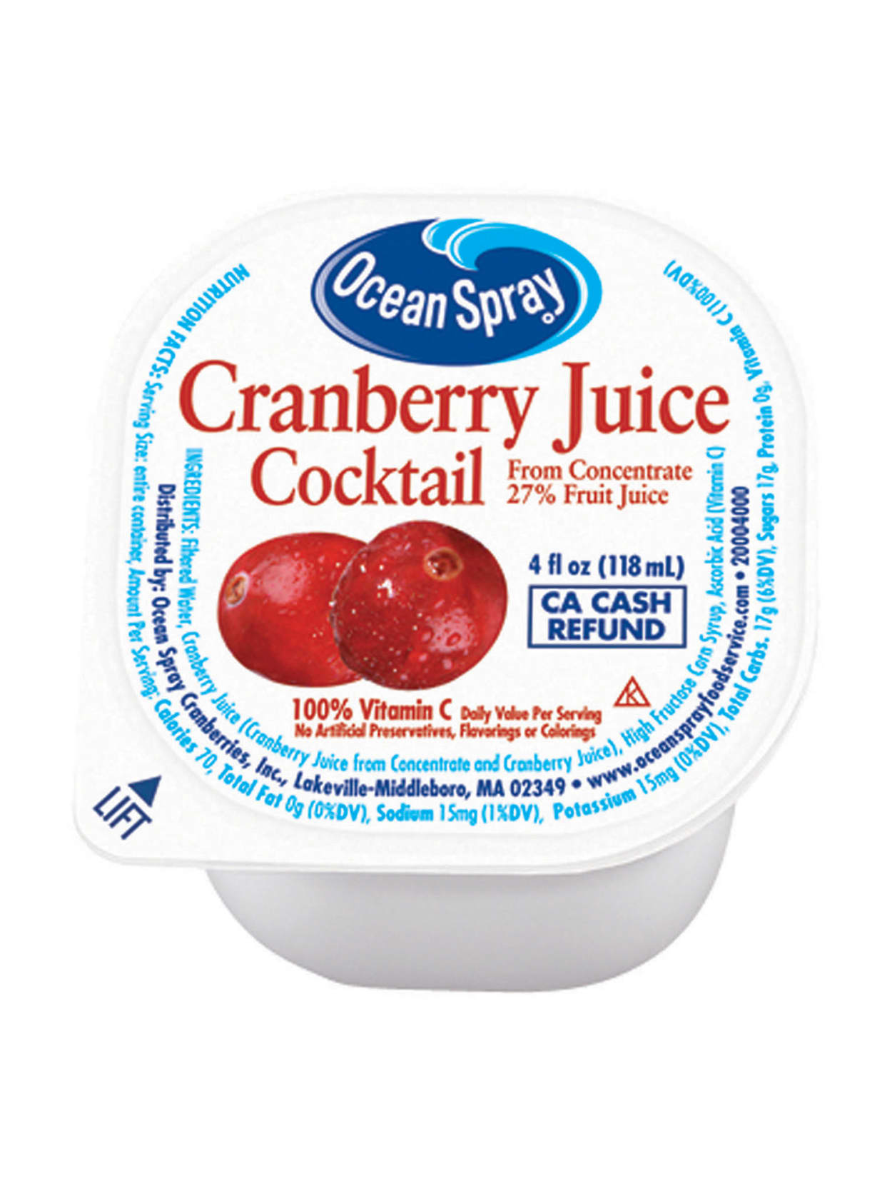 Ocean Spray Cranberry Juice 4 Oz Pack Of 48 Cups Office Depot