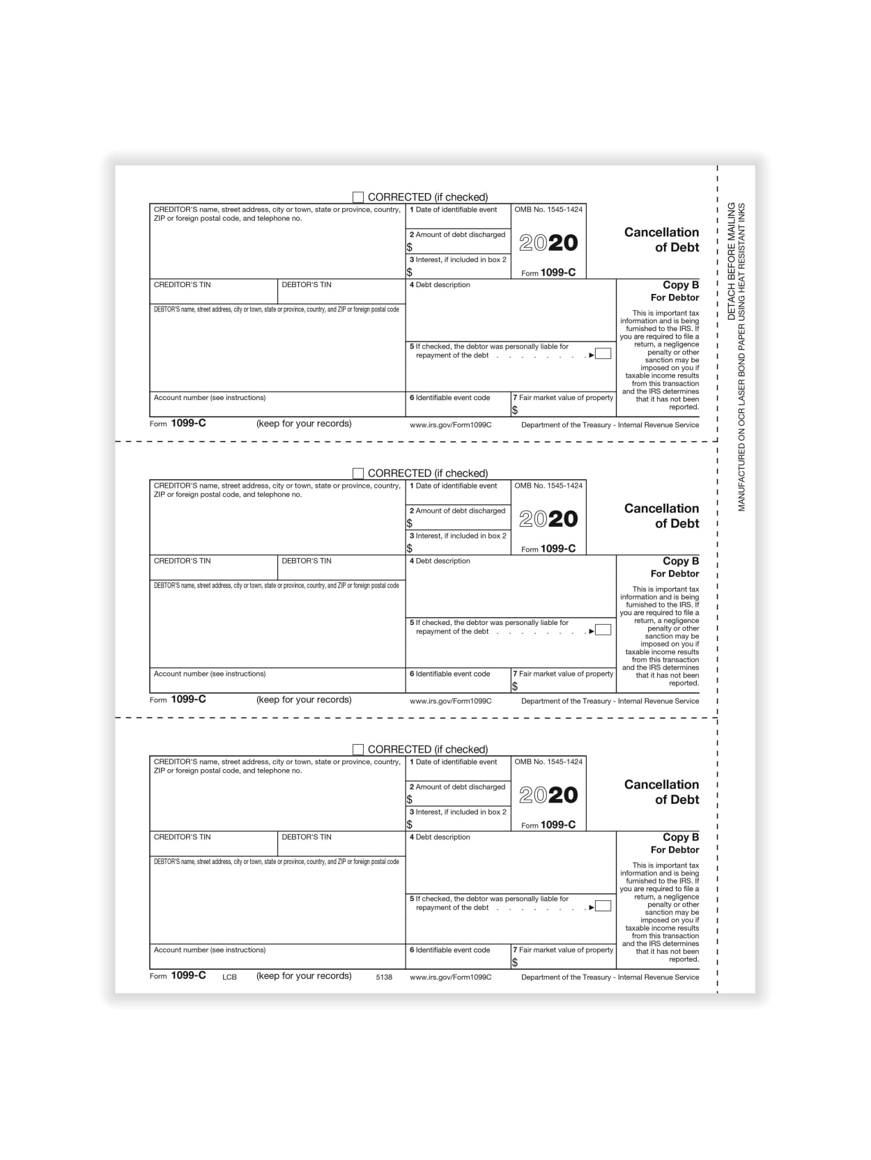 Complyright 1099 C Tax Forms Debtor B 150pk Office Depot