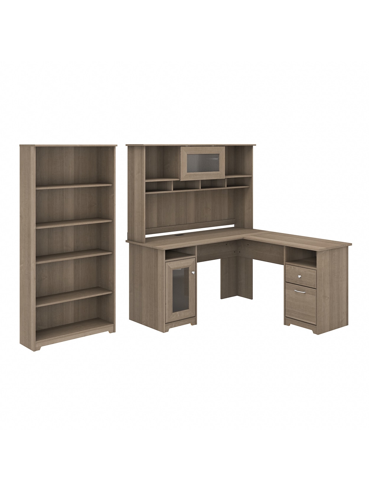 Bush Furniture Cabot 60 W L Shaped Computer Desk With Hutch And 5 Shelf Bookcase Ash Gray Standard Delivery Office Depot