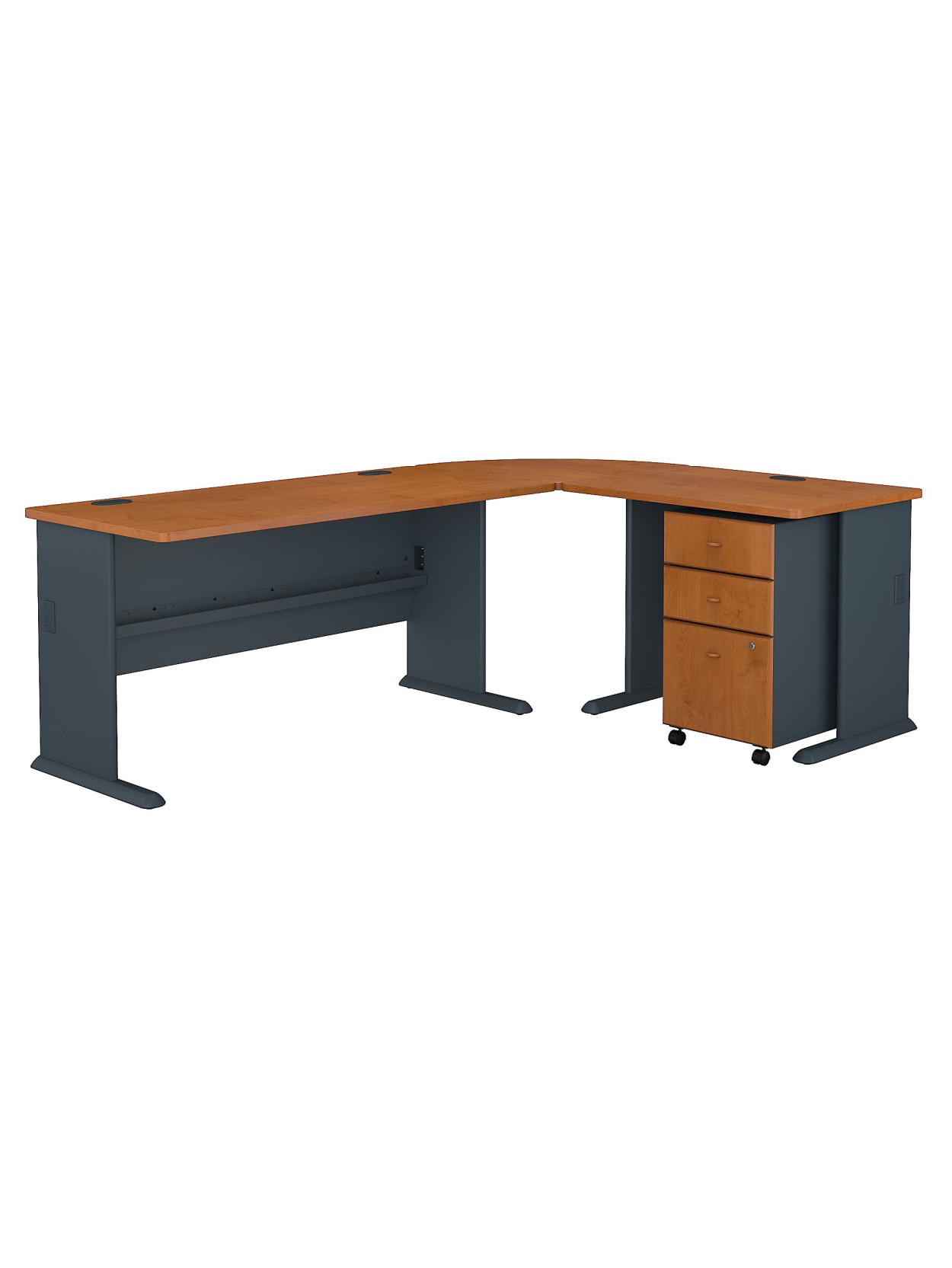 Bush Business Furniture Office Advantage 60w L Shaped Desk With 36w Return And 3 Drawer Mobile File Cabinet Natural Cherry Standard Delivery Office Depot