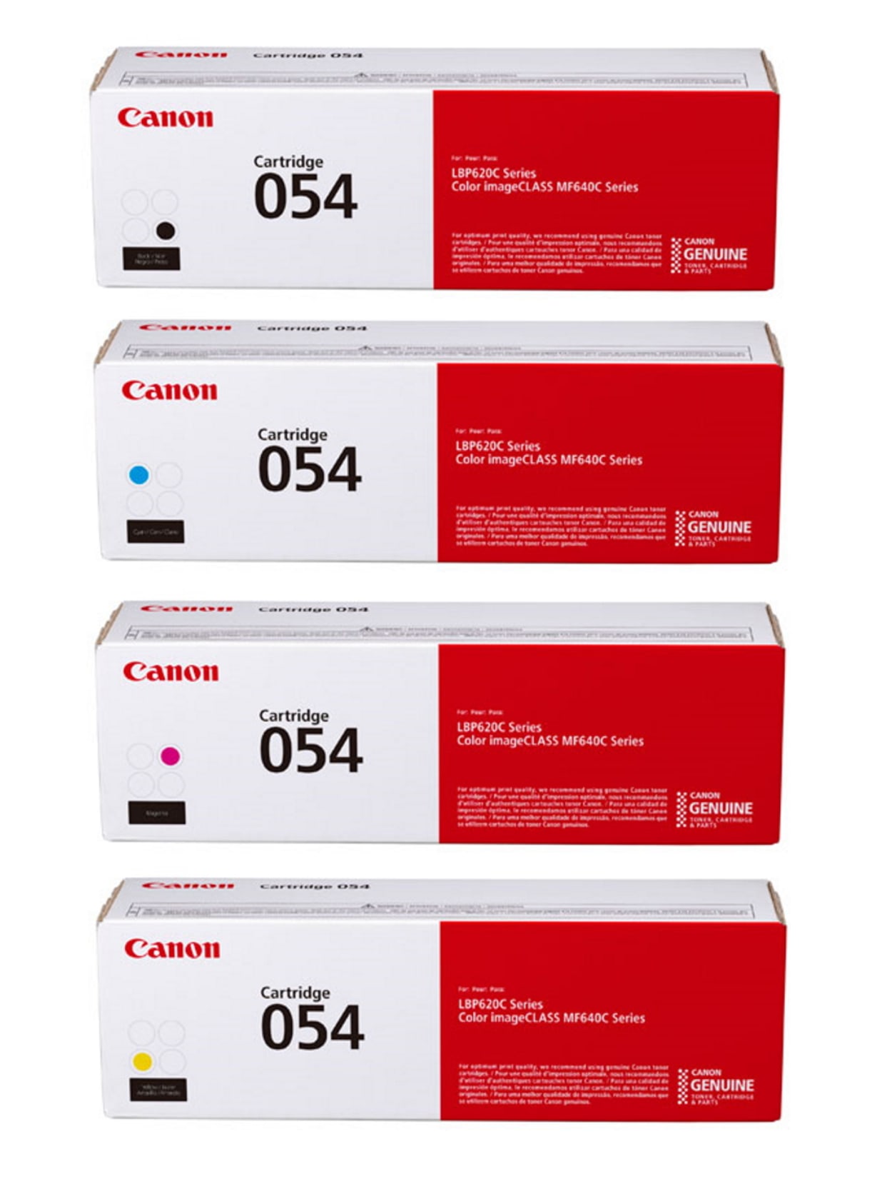 canon genuine 054 complete 4 color toner cartridges black yellow cyan magenta pack of 4 cartridges item 8564368