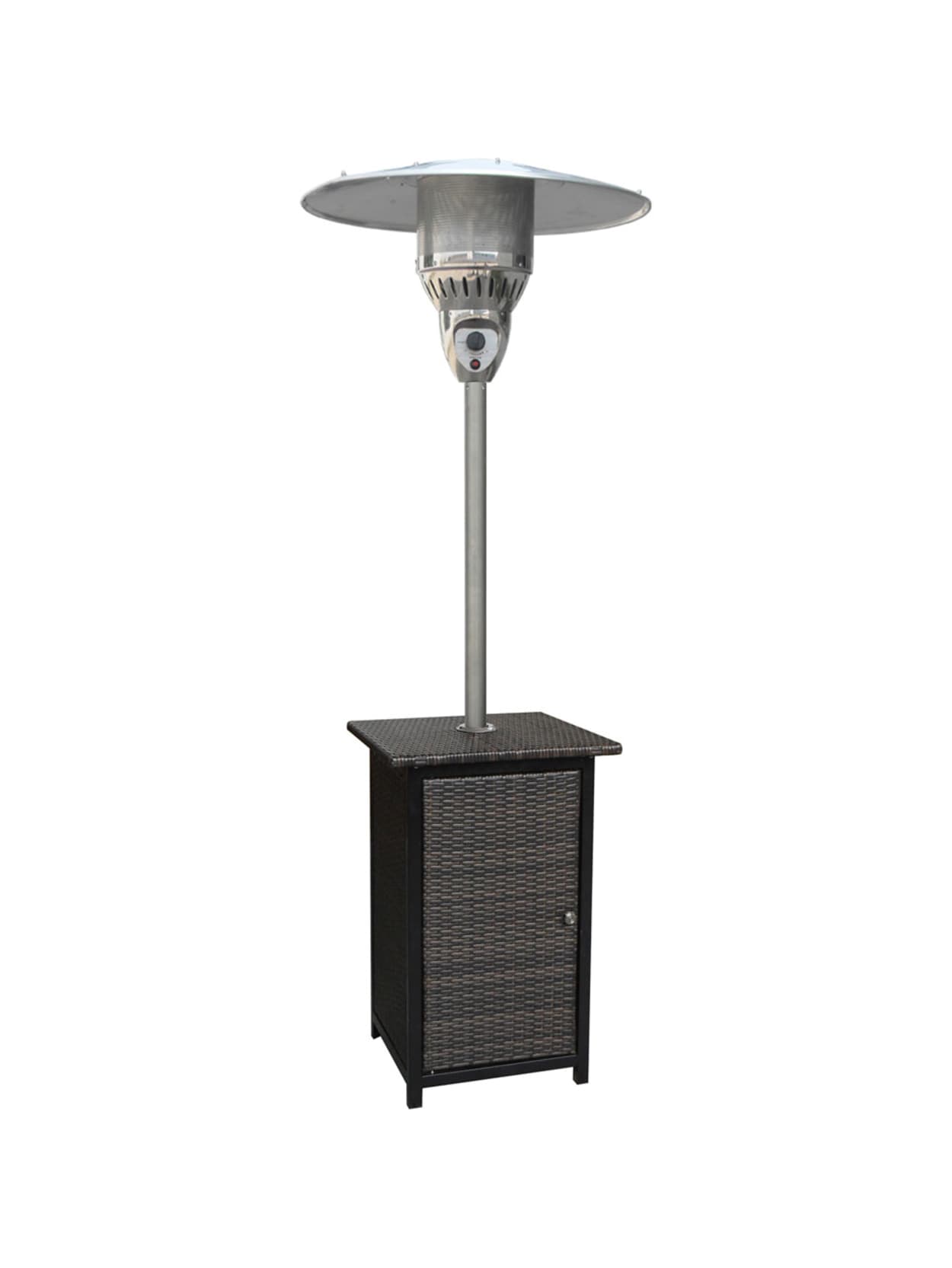 propane outdoor heaters on Hanover 7 Ft Square Wicker Propane Patio Heater Gas Propane 14 07 Kw 16 Sq Ft Coverage Area Outdoor Stainless Steel Brown Office Depot