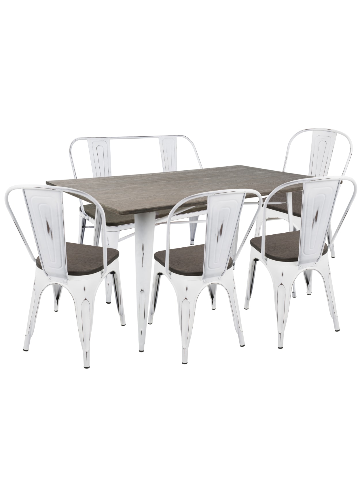 Lumisource Oregon Industrial Farmhouse Dining Table With 1 Bench And 4 Dining Chairs Vintage Whiteespresso Office Depot