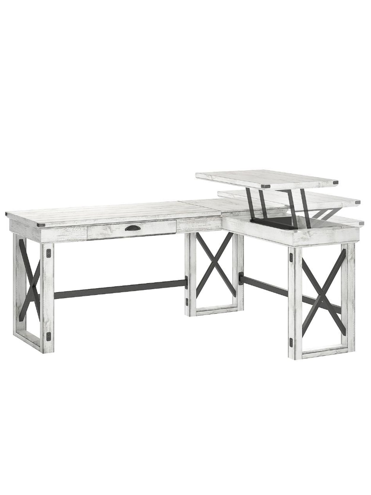 Ameriwood Home Wildwood L Shaped Desk With Lift Top Distressed Whitewash Office Depot