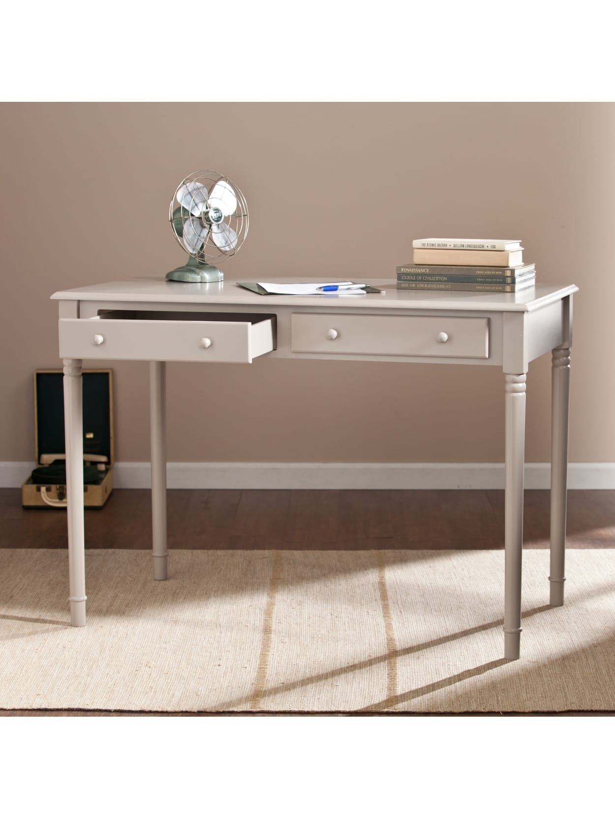 Southern Enterprises Janice 2 Drawer Wood Writing Desk Gray Office Depot White writing desk with 5 drawers storage home office study student work station. southern enterprises janice 2 drawer
