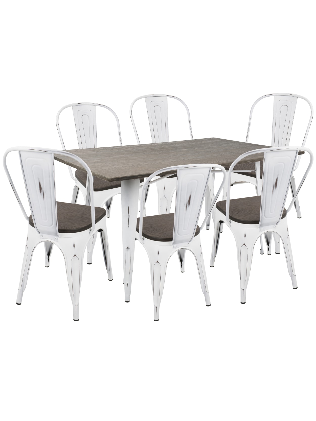 Lumisource Oregon Industrial Farmhouse Dining Table With 6 Dining Chairs Vintage Whiteespresso Office Depot