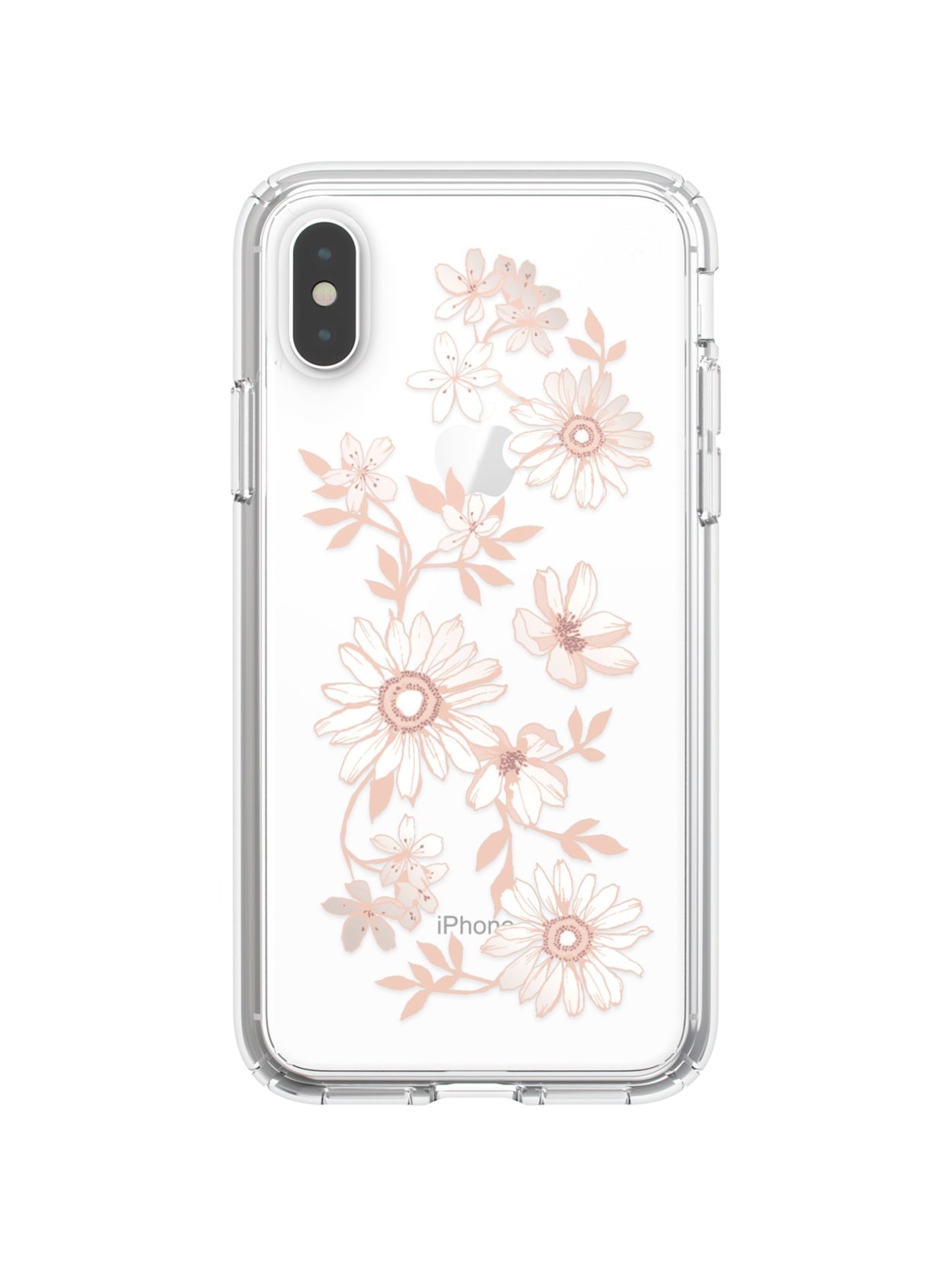 Speck Presidio Clear Print Case For Apple Iphone Xs Iphone X Embedded Print Fairytale Floral Peach Gold Clear Impact Absorbing Shock Resistant Scratch Resistant Shatter Resistant Drop Resistant Temperature Resistant Chemical Resistant