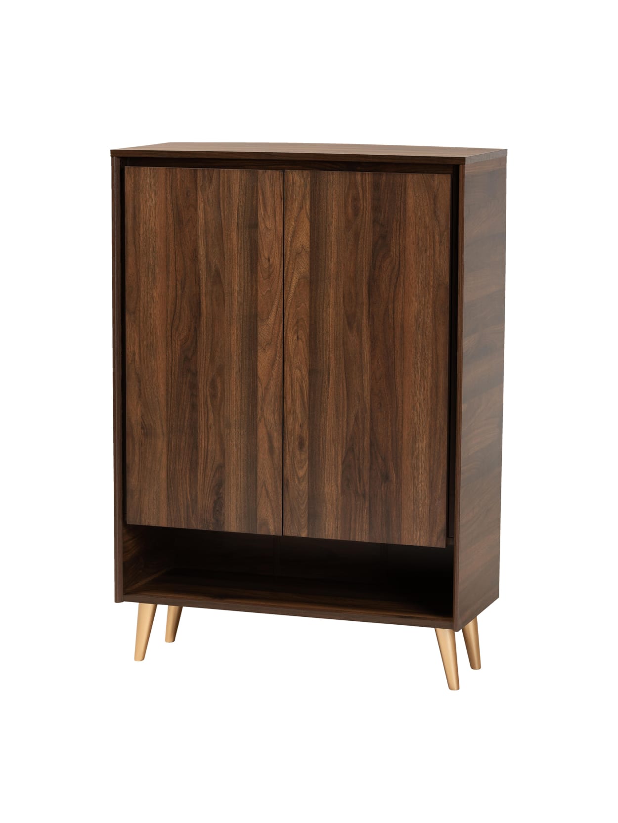 baxton studio shoe cabinet on Baxton Studio Mid Century Modern 46 H 2 Door Entryway Shoe Cabinet Walnut Browngold Office Depot