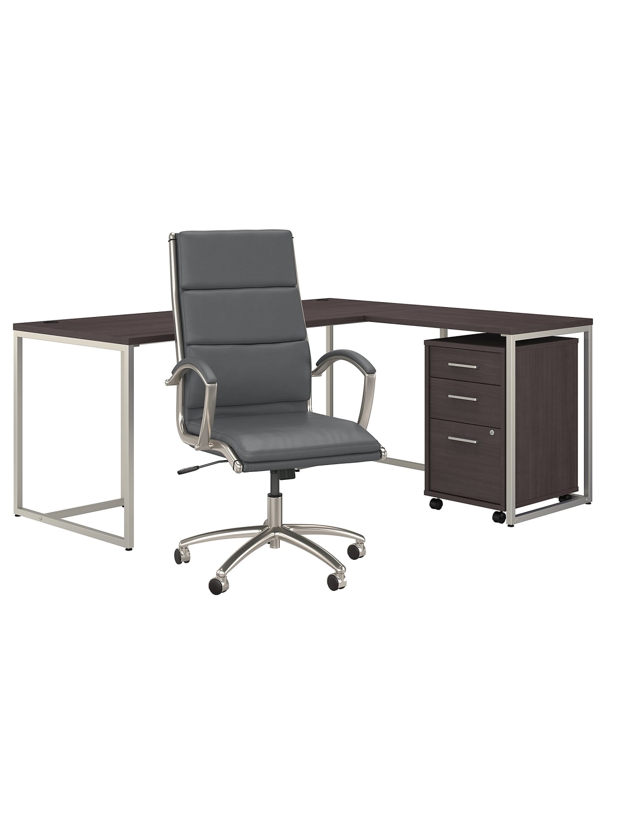 Kathy Ireland Office By Bush Business Furniture Method 72 W L Shaped Desk With Mobile File Cabinet And High Back Office Chair Storm Gray Premium Installation Office Depot
