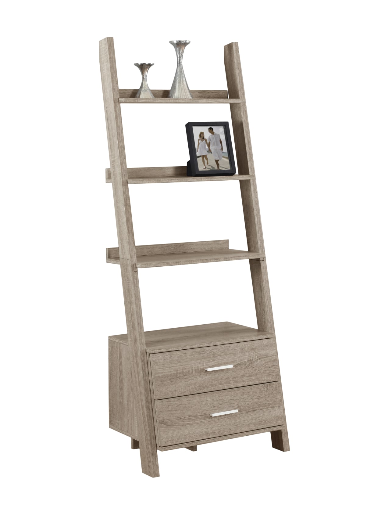 Monarch Specialties 4 Shelf Ladder Bookcase With 2 Drawers Dark