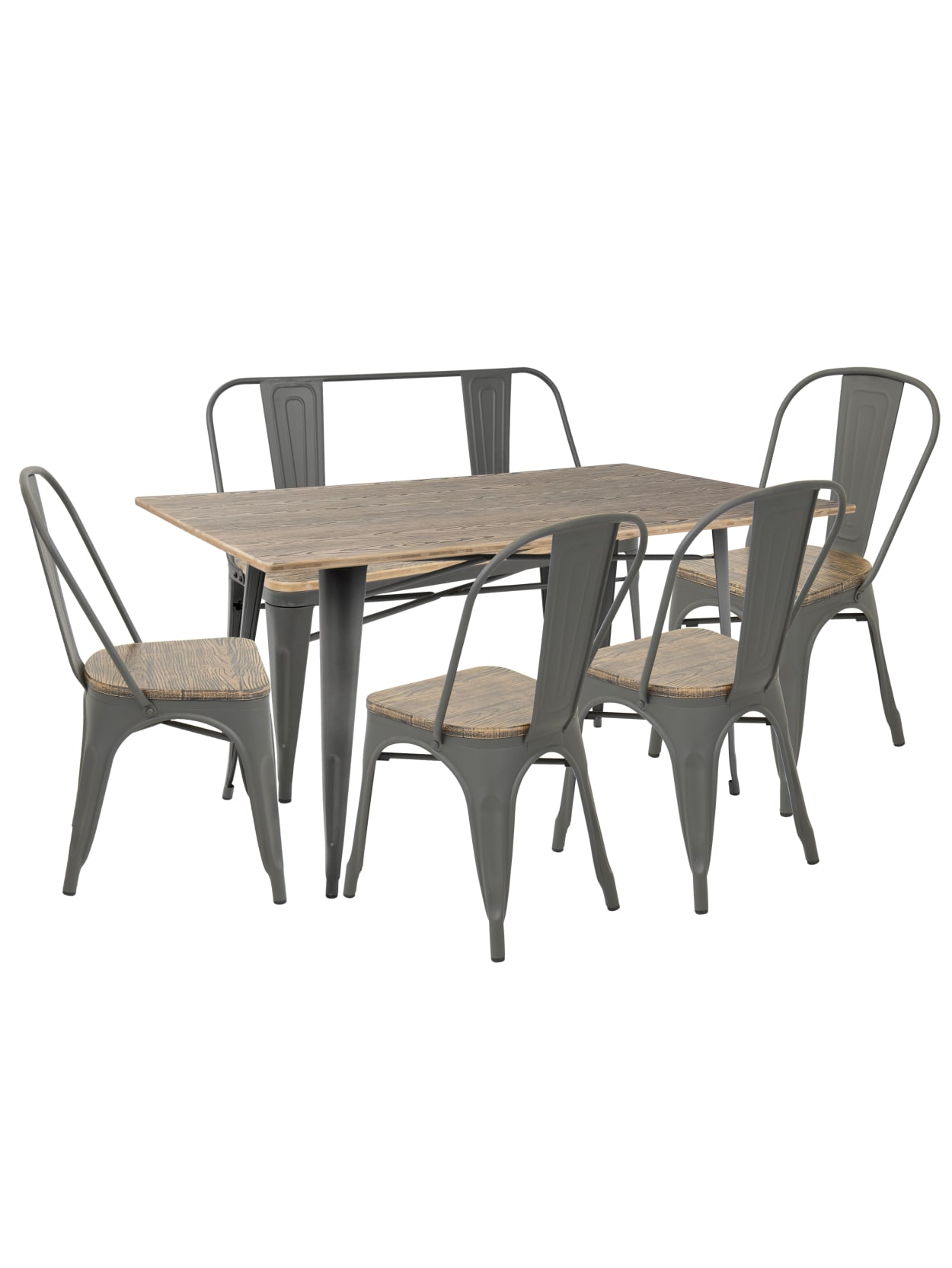 Lumisource Oregon Industrial Farmhouse Dining Table With 1 Bench And 4 Dining Chairs Graybrown Office Depot
