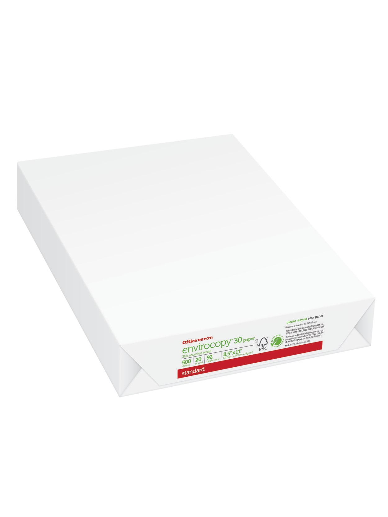 Office Depot Envirocopy Paper Letter Size 8 12 X 11 20 Lb 30percent Recycled Fsc Certified White Ream Of 500 Sheets Office Depot