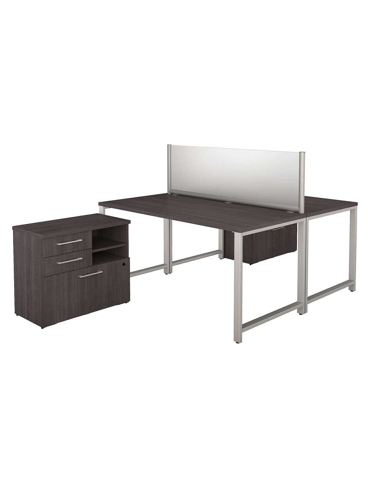 Bush Business Furniture 400 Series 2 Person Workstation With Table Desks And Storage 60 W X 30 D Storm Gray Premium Installation Office Depot