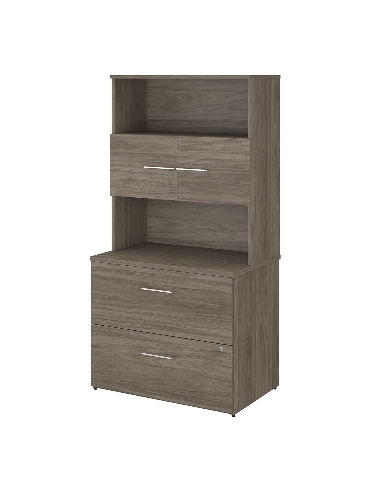 Bush Business Furniture Office 500 36 W 2 Drawer Lateral File Cabinet With Hutch Modern Hickory Standard Delivery Partially Assembled Office Depot