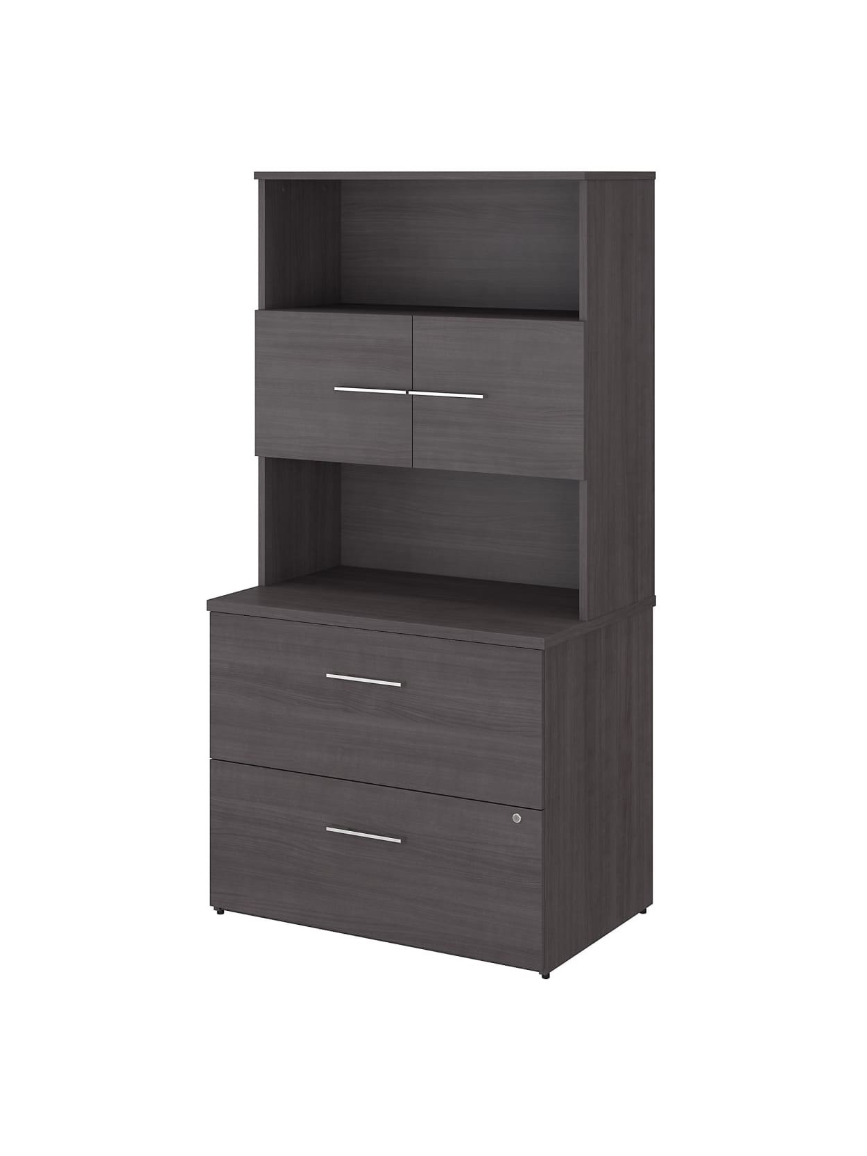 Bush Business Furniture Office 500 36 W 2 Drawer Lateral File Cabinet With Hutch Storm Gray Standard Delivery Partially Assembled Office Depot