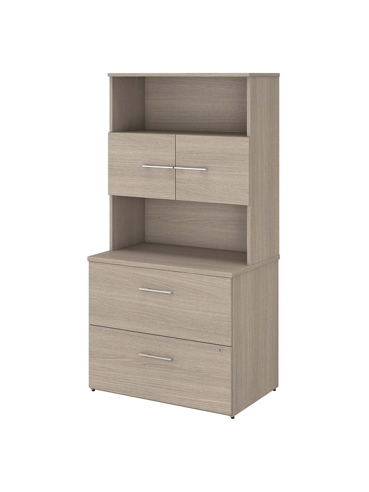 Bush Business Furniture Office 500 36 W 2 Drawer Lateral File Cabinet With Hutch Sand Oak Standard Delivery Partially Assembled Office Depot