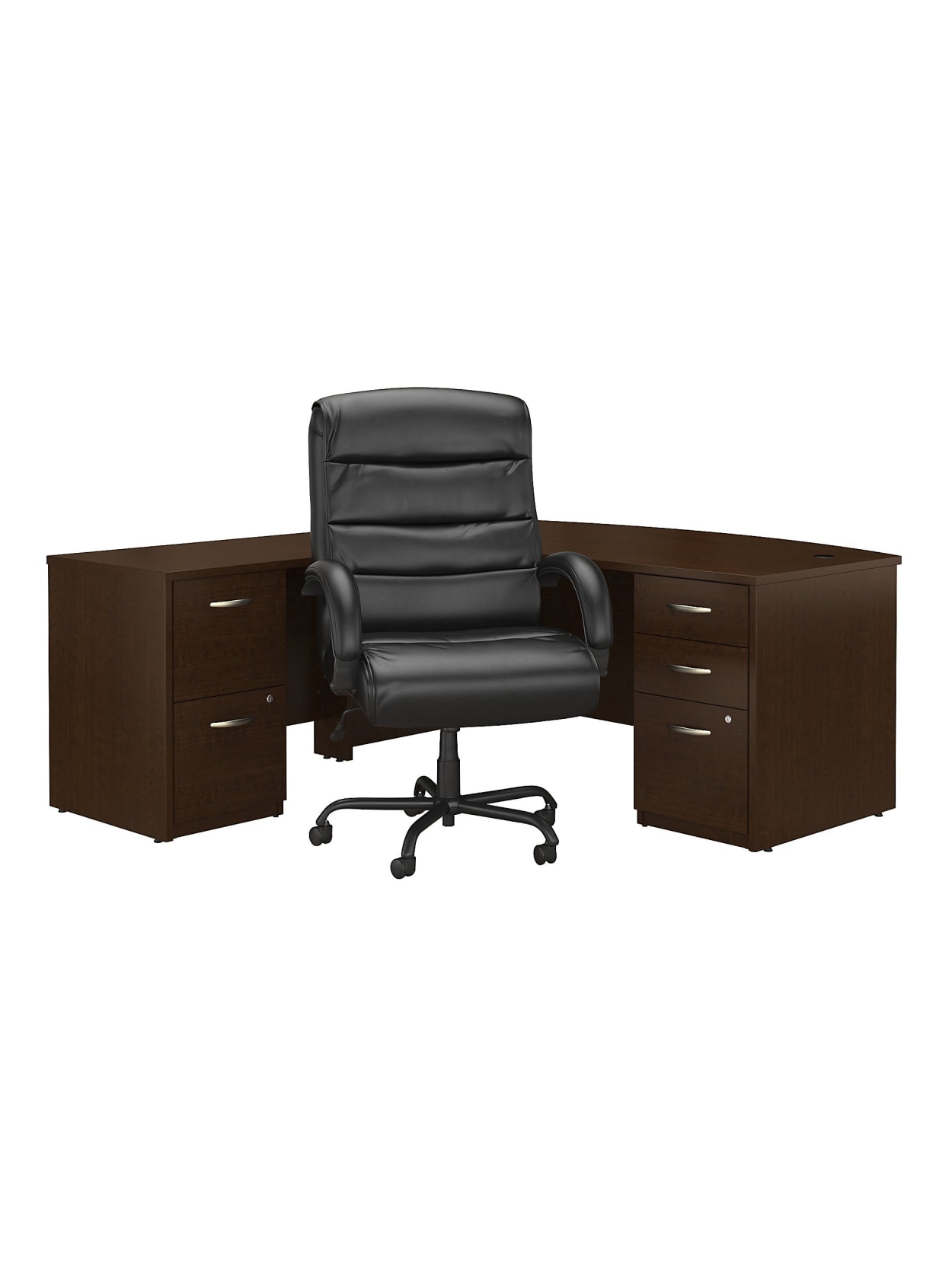 Bush Business Furniture Components Elite 72 W Bow Front L Shaped Desk With File Cabinets And Big And Tall Office Chair Mocha Cherry Standard Delivery Office Depot