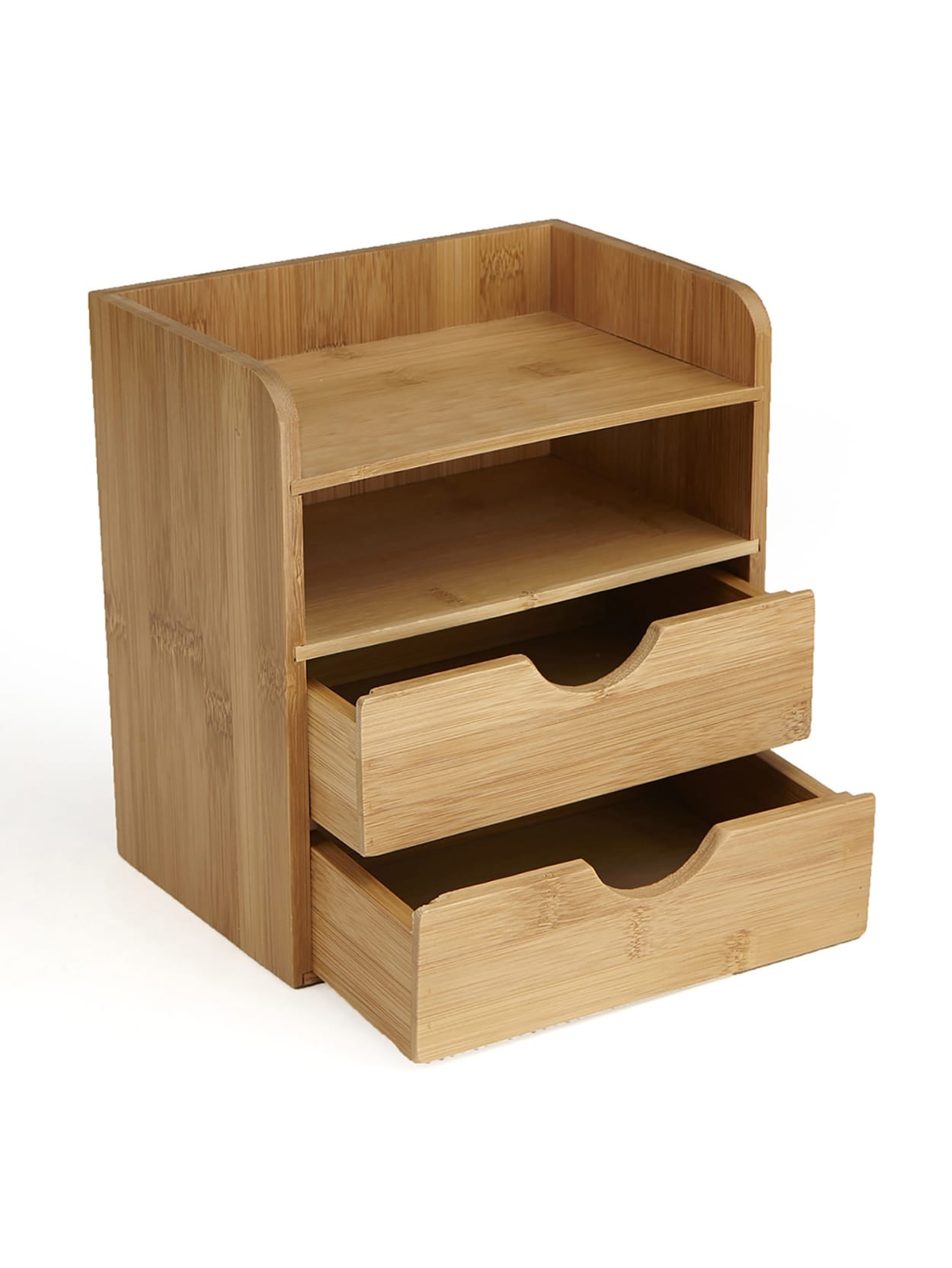 Mind Reader 4 Tier Bamboo Desk Organizer With 2 Drawers Brown