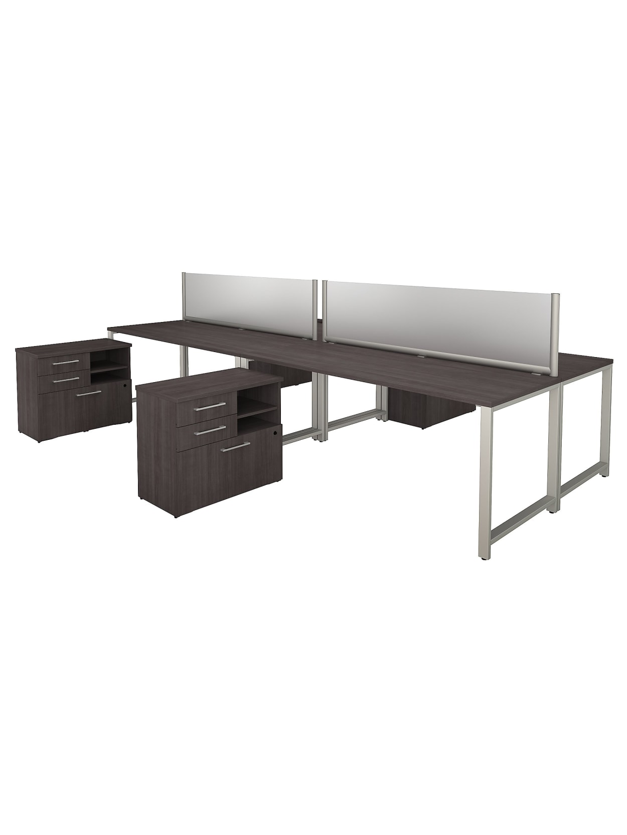 Bush Business Furniture 400 Series 4 Person Workstation With Table Desks And Storage 72 W X 30 D Storm Gray Premium Installation Office Depot