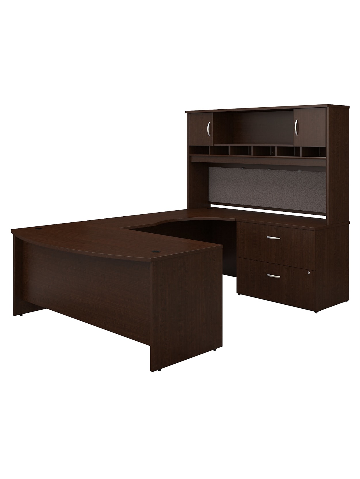 Bush Business Furniture Components 72 W Right Handed Bow Front U Shaped Desk With Hutch And Storage Mocha Cherry Standard Delivery Office Depot