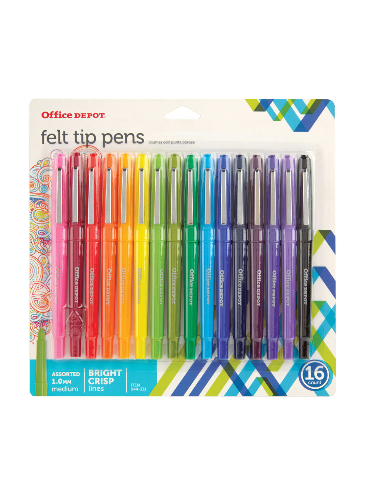 Office Depot Brand Felt Tip Porous Pens Medium Point 1 0 Mm Assorted Colors Pack Of 16 Office Depot
