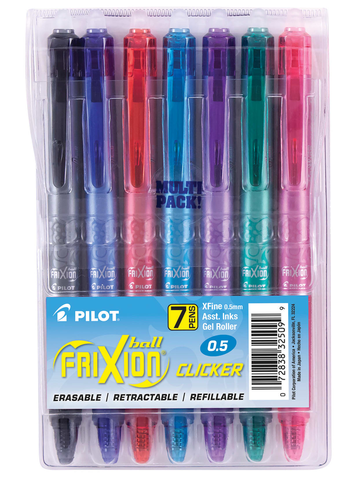 Pilot Frixion Ball Clicker 0.7 Retractable Erasable Black Ink Gel Pen Box of 12
