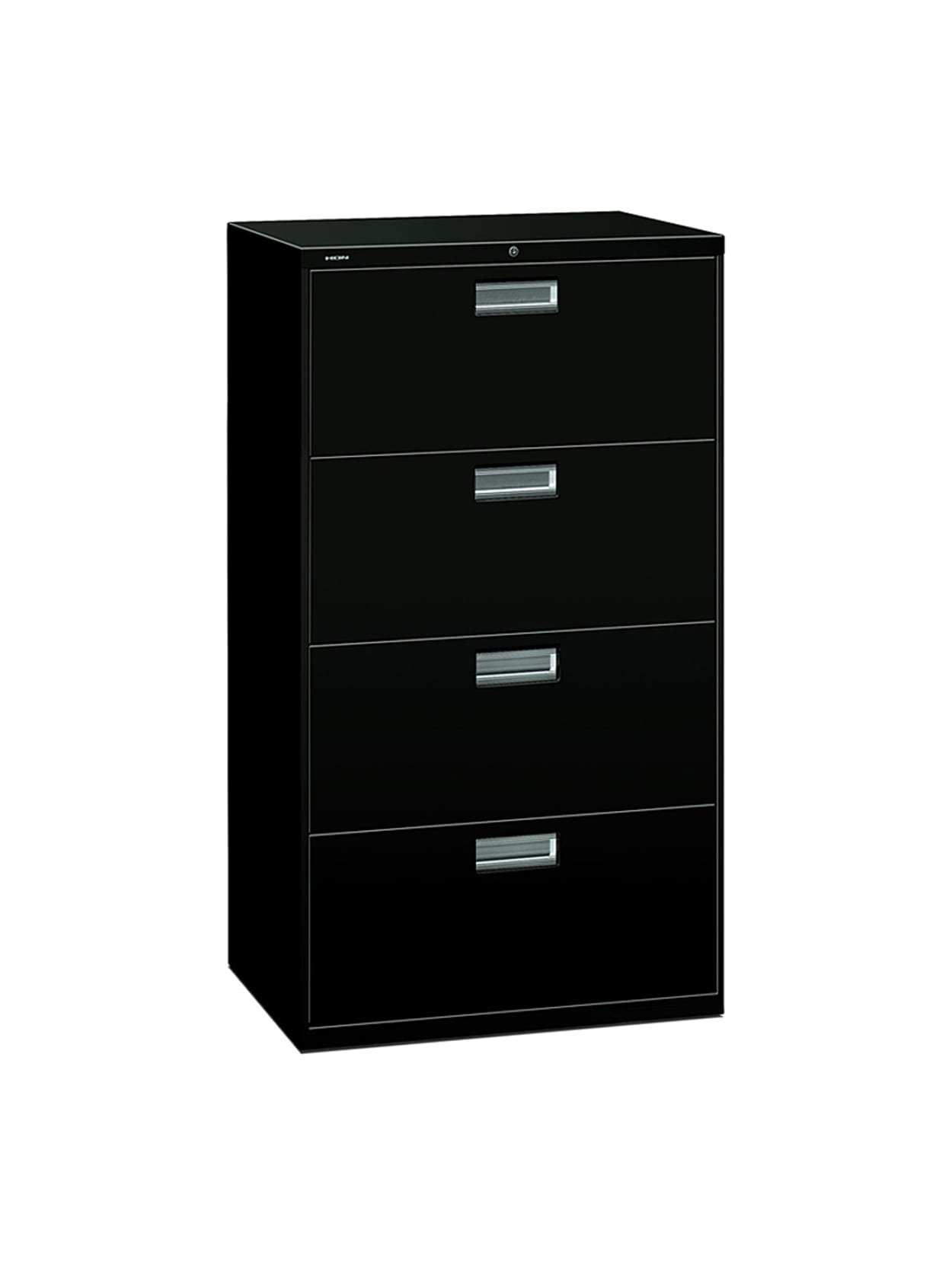 Hon 600 30 W Lateral 4 Drawer Standard File Cabinet With Lock Metal Black Office Depot