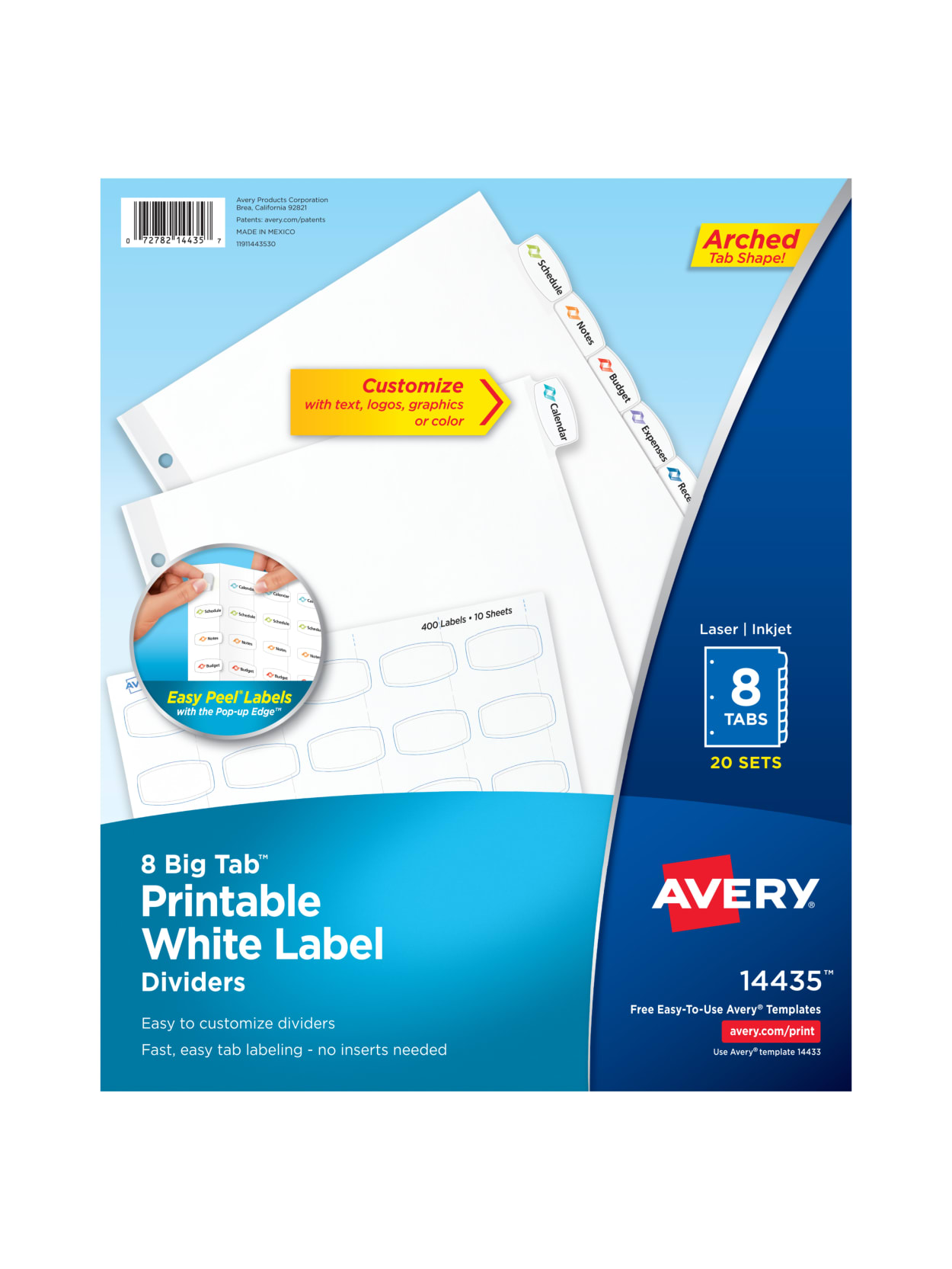 Avery Big Tab Printable Label Dividers Easy Peel 8 Tabs Pack Of 20 Sets Office Depot