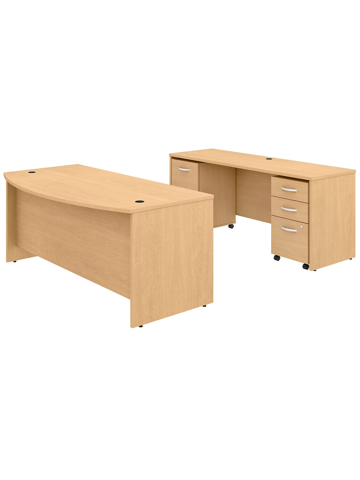 Bush Business Furniture Studio C Bow Front Desk And Credenza With Mobile File Cabinets 72 W X 36 D Natural Maple Standard Delivery Office Depot
