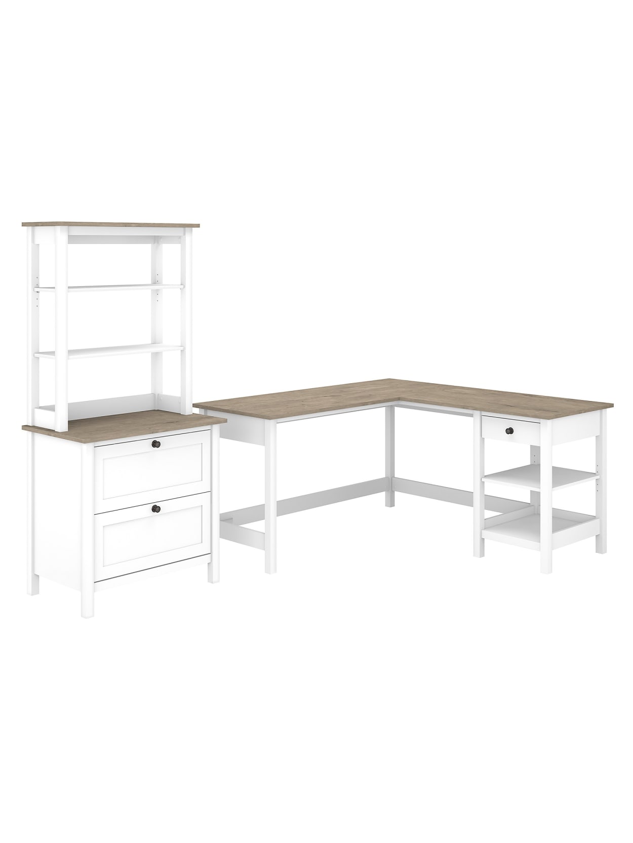 Bush Furniture Mayfield 60 W L Shaped Computer Desk With Lateral File Cabinet And Hutch Pure Whiteshiplap Gray Standard Delivery Office Depot