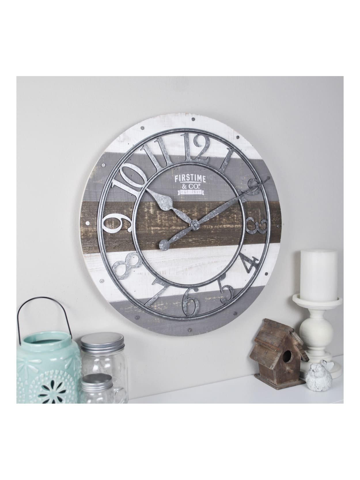 Firstime And Co Shabby Wood Wall Clock Antique Whitedistressed Gray Office Depot