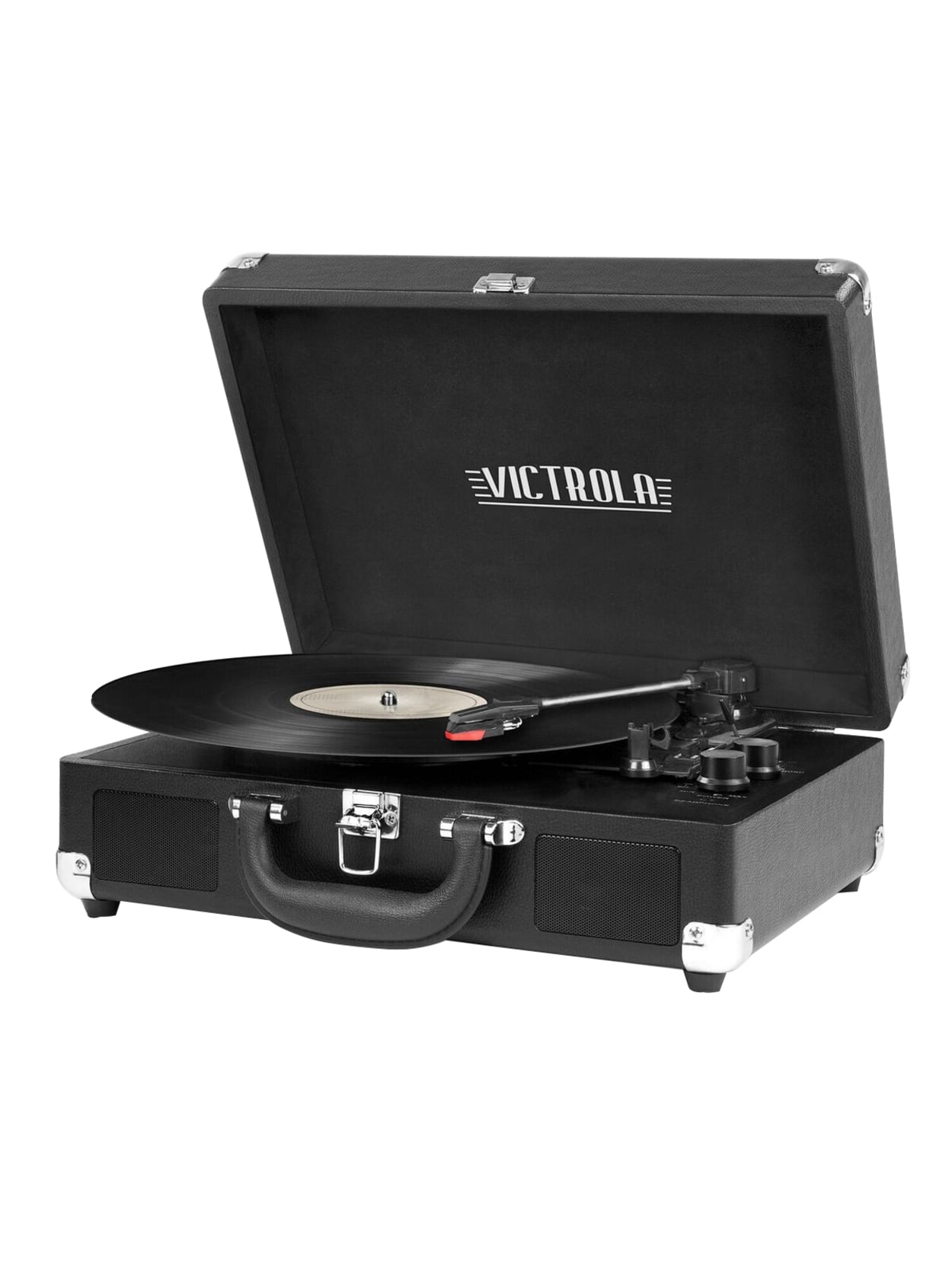 Victrola Portable Suitcase Turntable 13 9 H X 10 1 W X 4 3 D Black Vsc 550bt Blk Office Depot