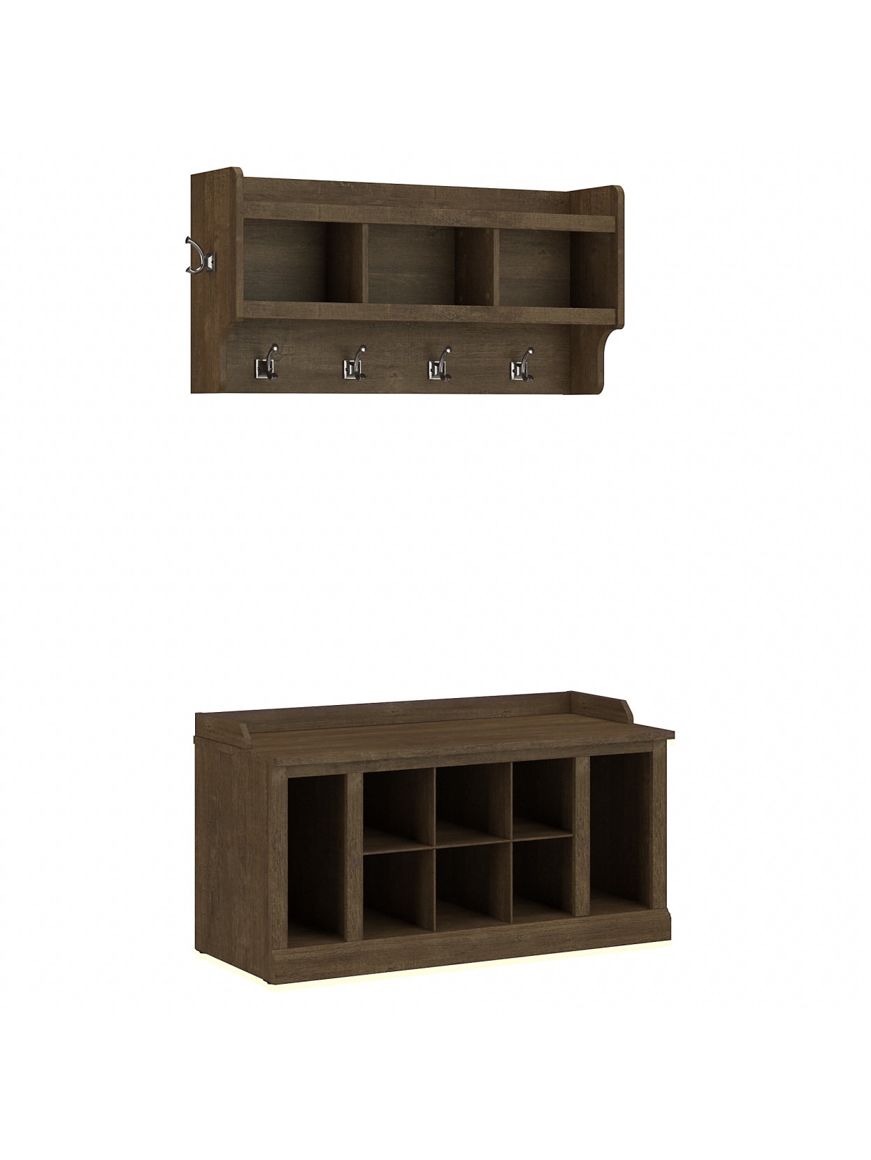 coat rack and shoe bench on Kathy Ireland Home By Bush Furniture Woodland 40 W Shoe Storage Bench With Shelves And Wall Mounted Coat Rack Ash Brown Standard Delivery Office Depot