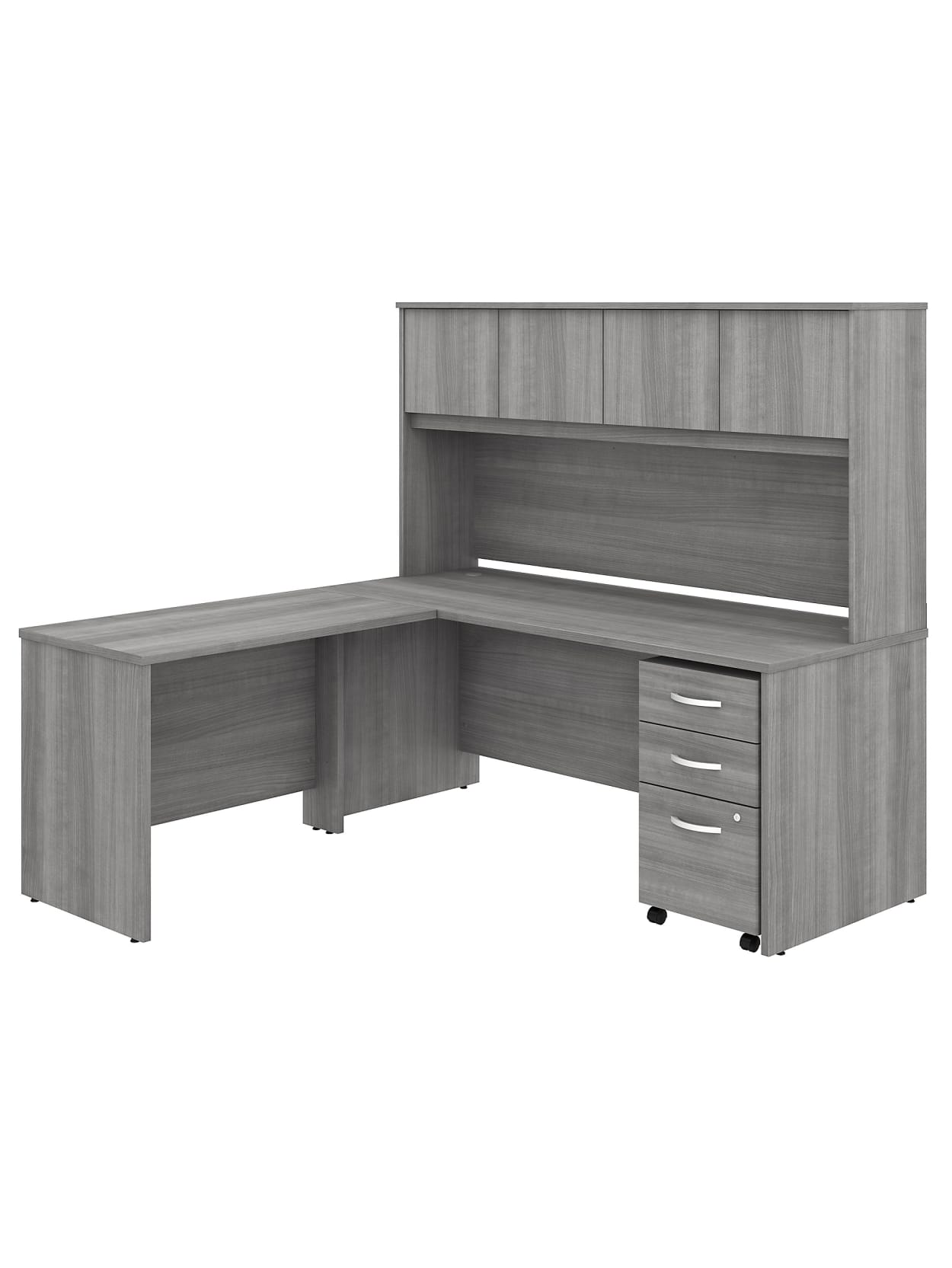 Bush Studio C L Shape Desk Set Gray Standard Office Depot Two top open storage spaces plus three vertical shelves. bush industries