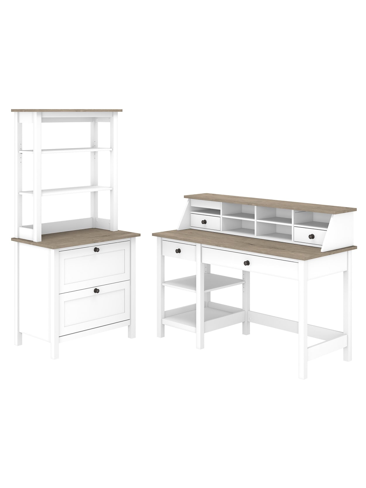Bush Furniture Mayfield 54 W Computer Desk With Shelves Desktop Organizer Lateral File Cabinet And Hutch Pure Whiteshiplap Gray Standard Delivery Office Depot