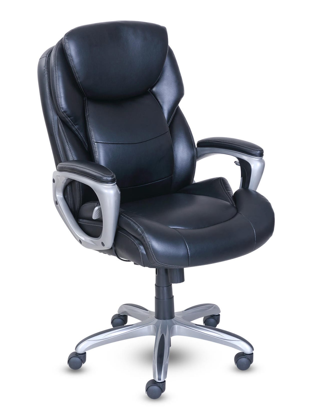 Serta My Fit Bonded Leather High Back Chair With Active Lumbar Support Blacksilver Office Depot