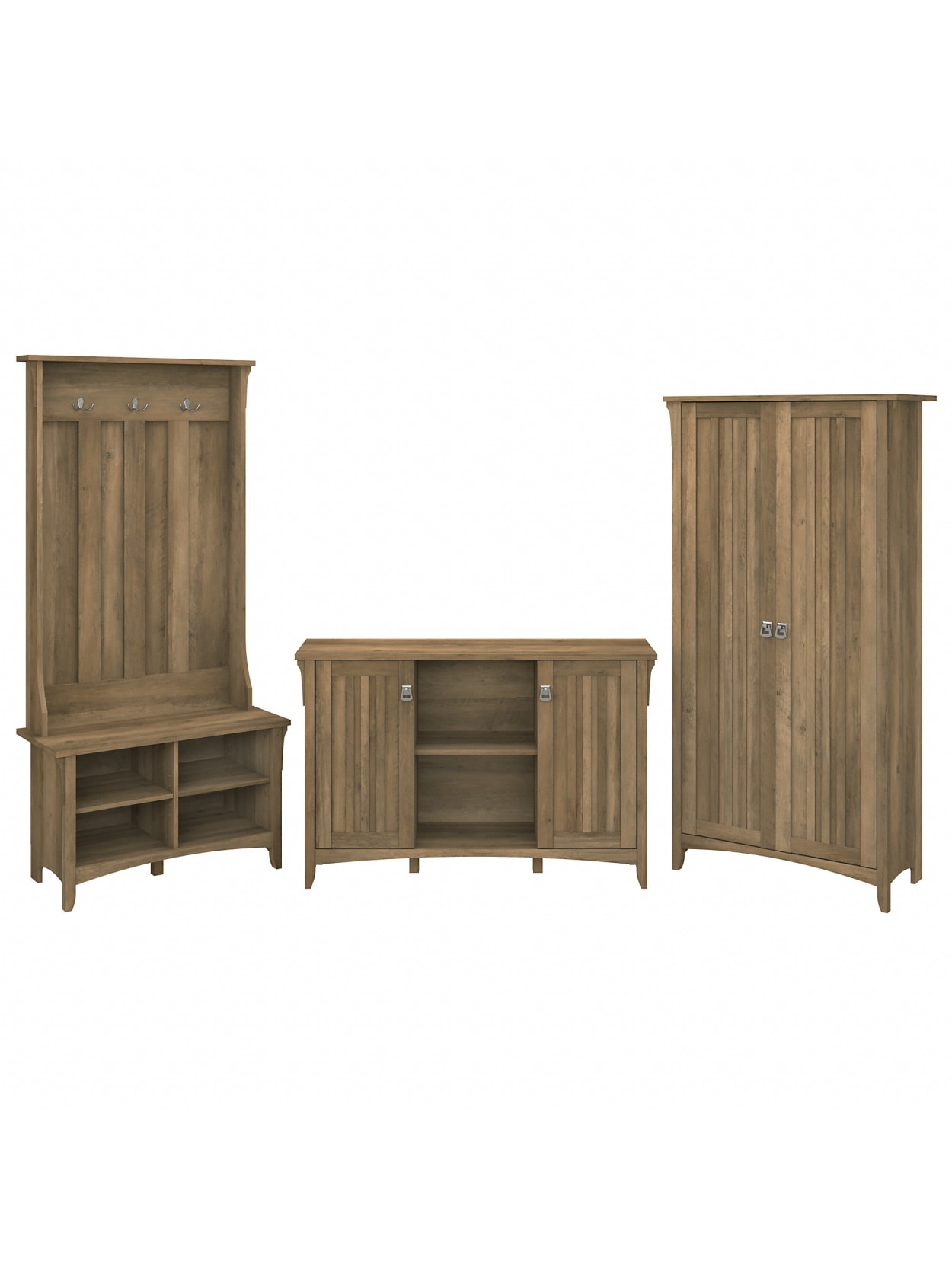 entryway benches shoe storage on Bush Salinas Entryway Set Reclaimed Pine Office Depot