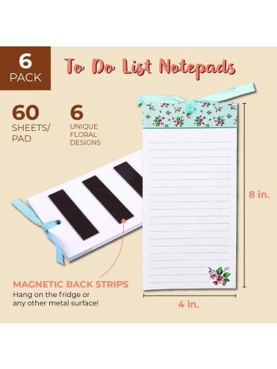 To-Do-List Notepad – 6-Pack Magnetic Notepads To Do List Fridge Grocery List Magnet Memo Pad for Shopping House Chores Reminders Assorted Flower Designs 60 Sheets Per Pad 4 x 8 Inches To-Do-List Notepad – 6-Pack Magnetic Notepads To Do List Fridge Grocery List Magnet Memo Pad for Shopping House Chores Reminders Assorted Flower Designs 60 Sheets Per Pad 4 x 8 Inches